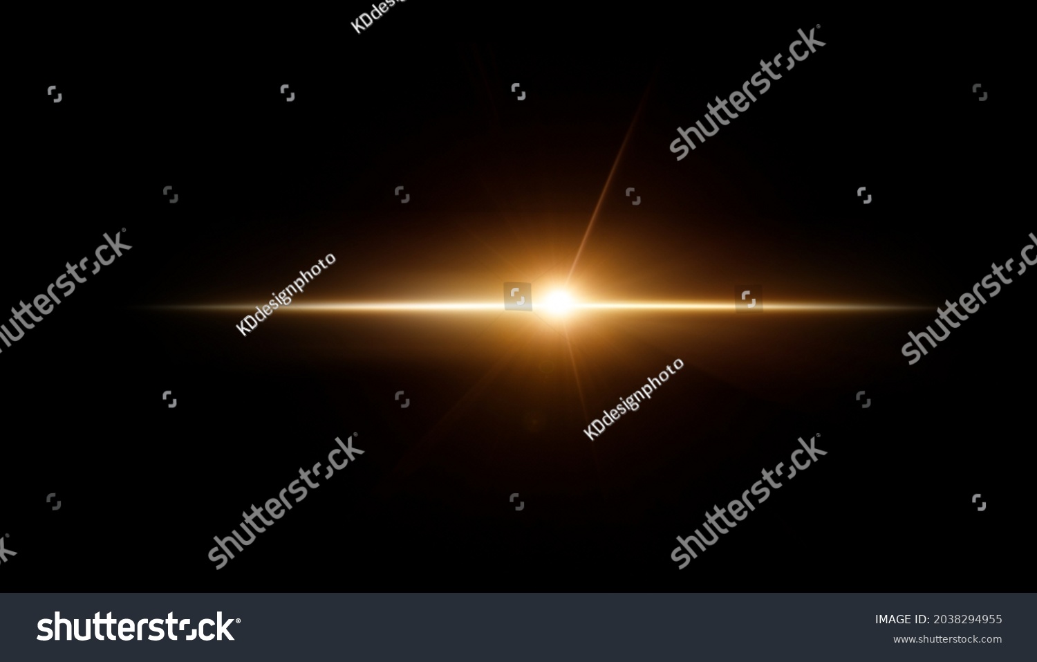 Easy to add lens flare effects for overlay designs or screen blending mode to make high-quality images. Abstract sun burst, digital flare, iridescent glare over black background. #2038294955
