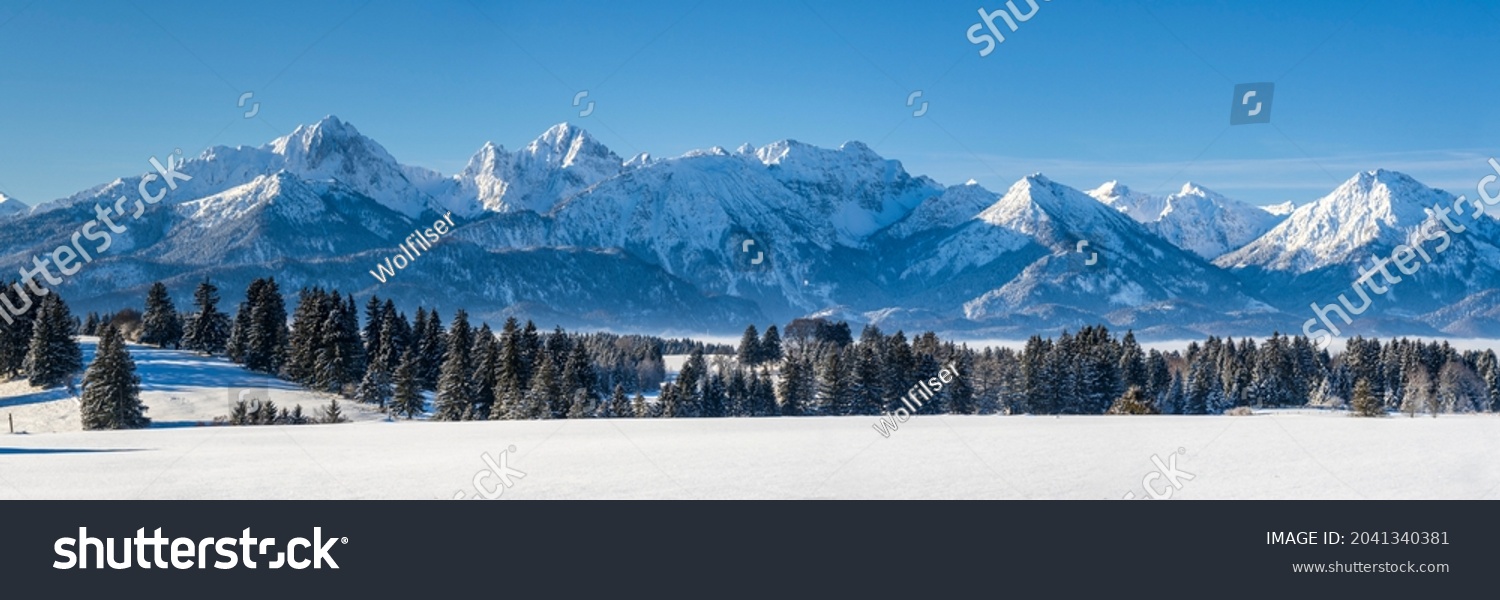 panoramic landscape in region Allgaeu in Bavaria at winter #2041340381