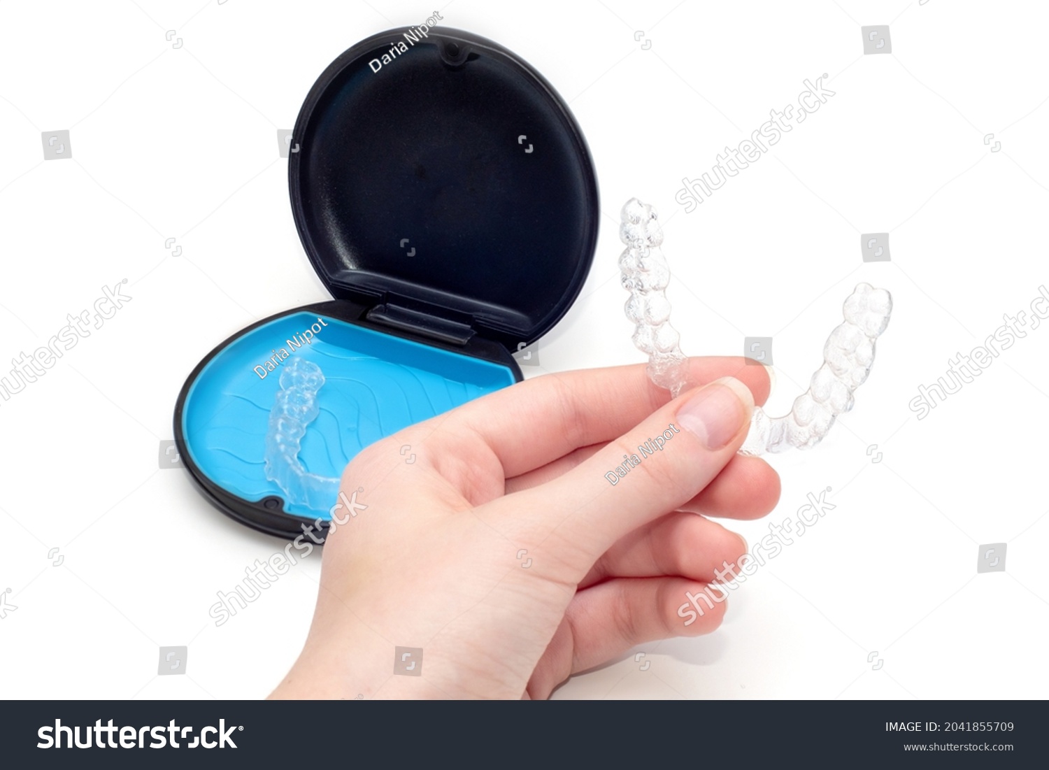 Transparent aligners and storage case. Invisible braces. Clear teeth straighteners. plastic bracers ready to use #2041855709