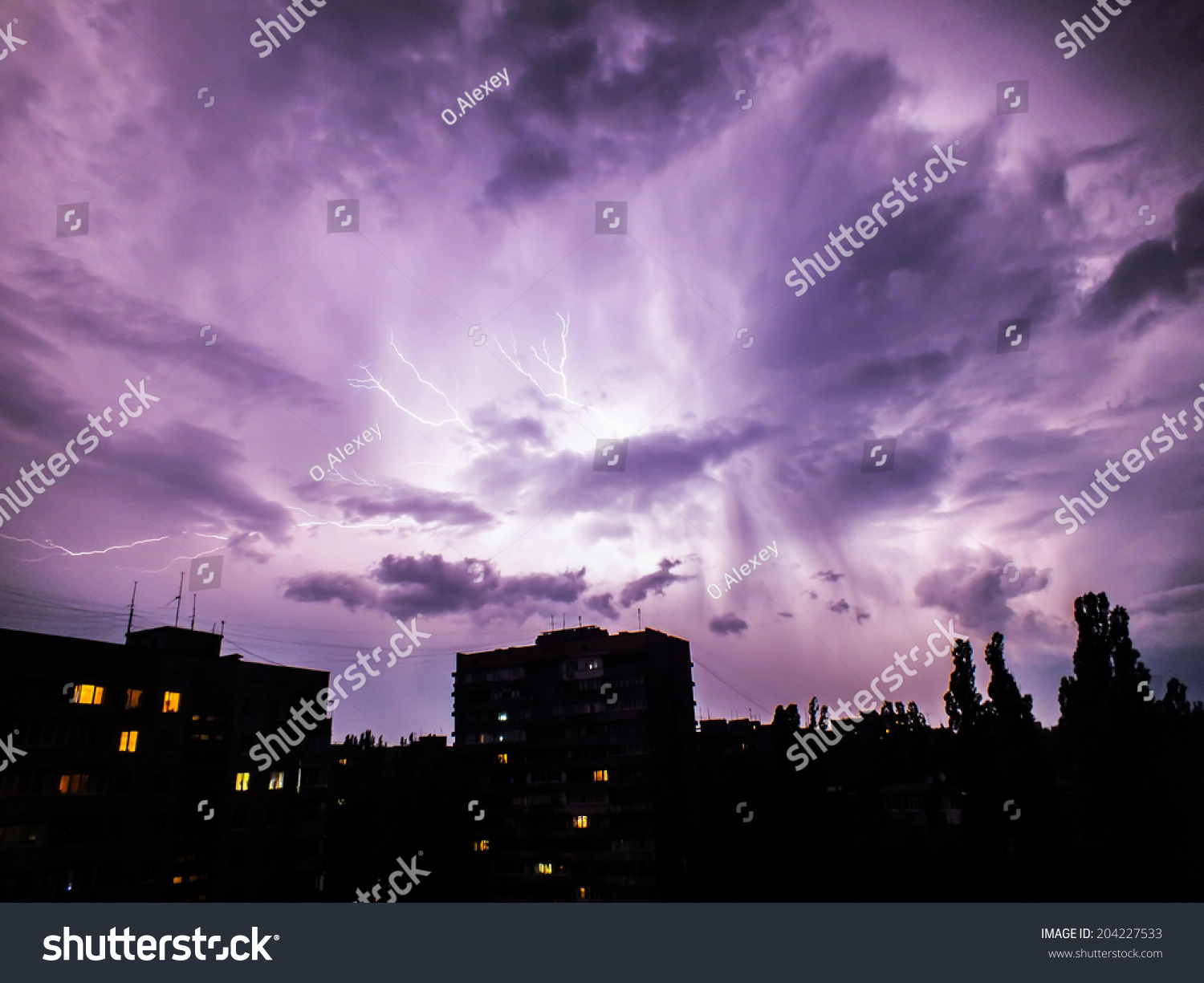 The lightning flash over night city  #204227533