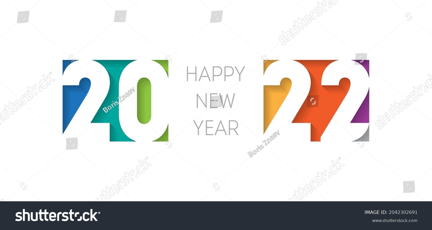 Happy new year 2022, horizontal banner. Brochure or calendar cover vector design template. Cover of business diary for 20 22 with wishes. The art of cutting paper. #2042302691
