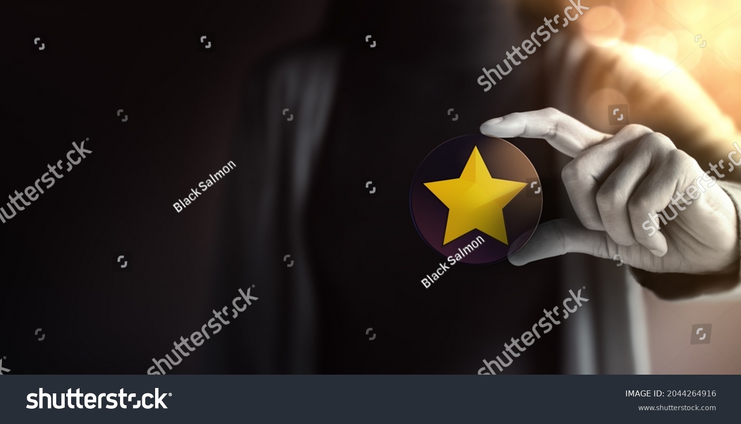 Success in Business or Personal Talent Concept. Young Employee Woman Holding a Golden Star #2044264916