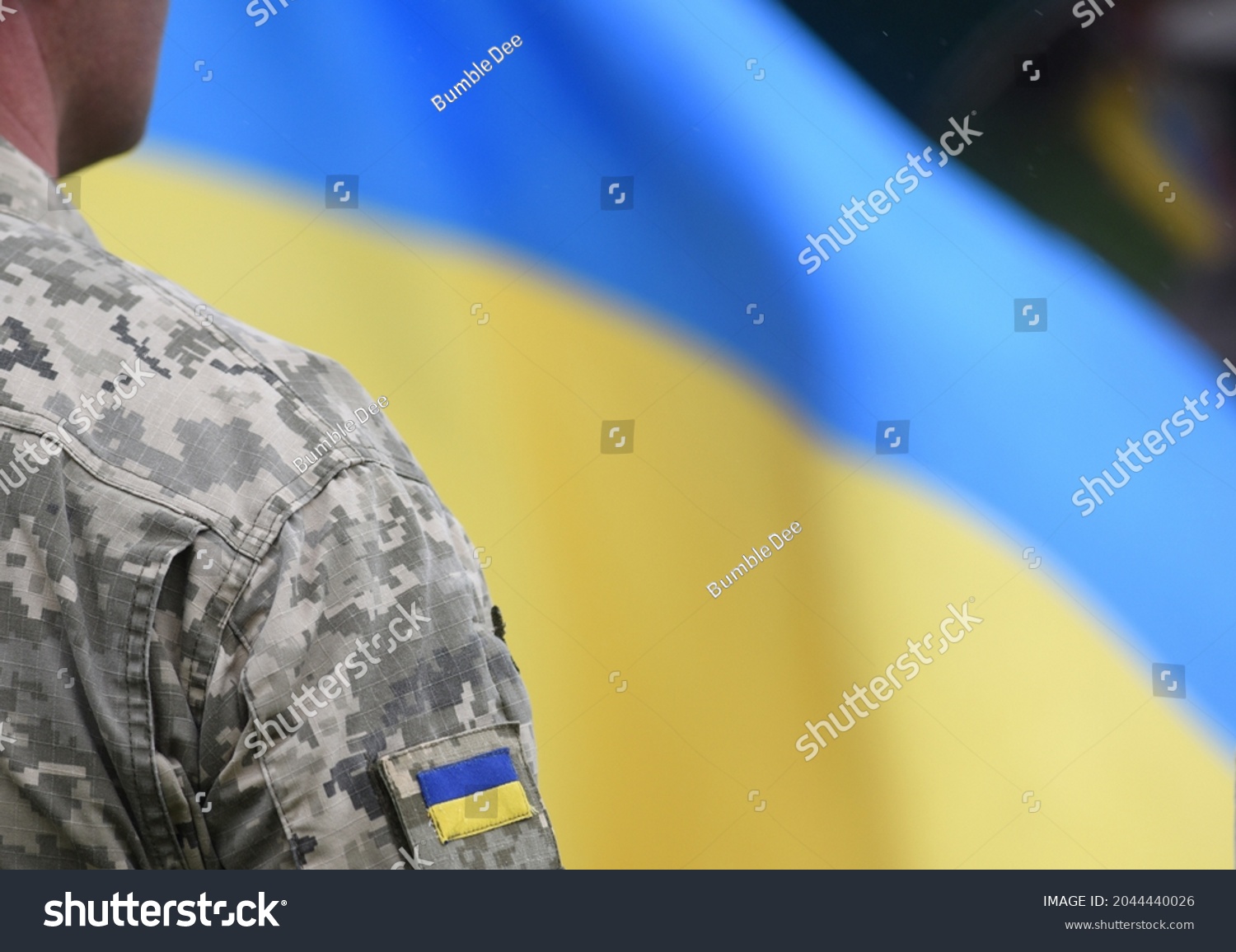 Armed Forces of Ukraine. Ukrainian soldier. Ukrainian in army. Ukrainian flag on military uniform.  #2044440026