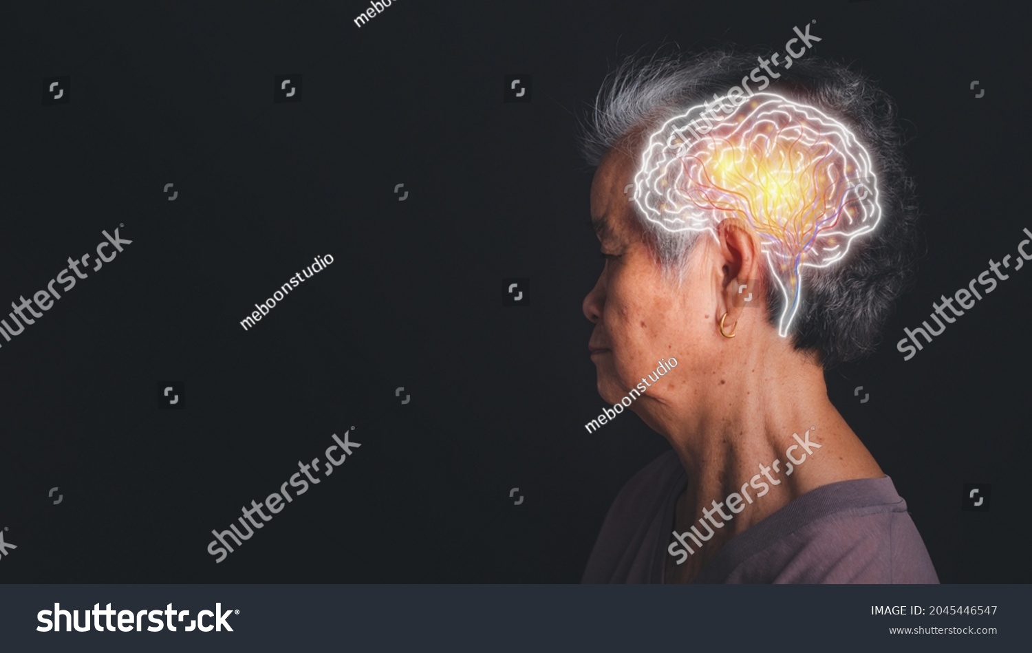 Dementia in senior people. Memory loss. Awareness of Alzheimer's, Parkinson's disease, stroke, seizure, or mental health. Neurology and Psychology care. Science and medicine concept #2045446547