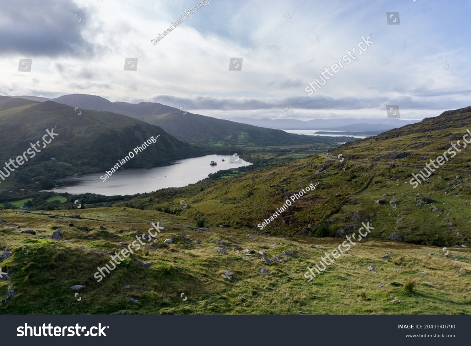 panorama view over lake and mountains in kerry, ireland #2049940790