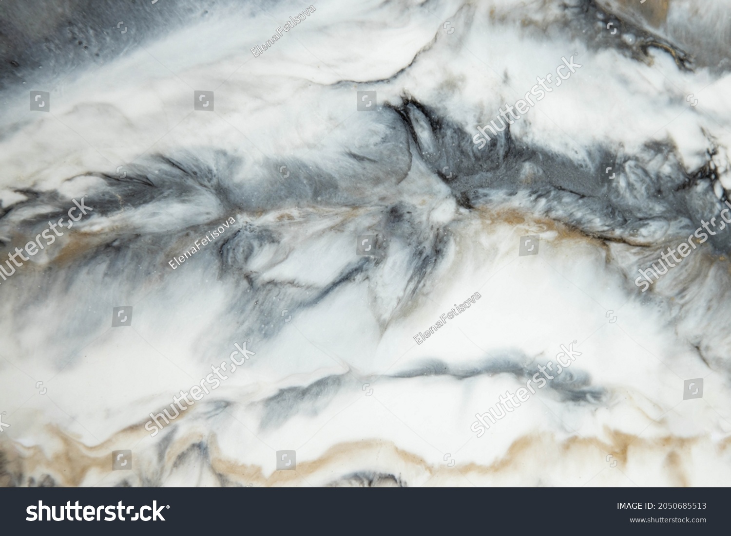 Abstract painting with epoxy resin. Marble streaks of Grey,white and gold. Abstract modern with streaks liquid background for design. #2050685513