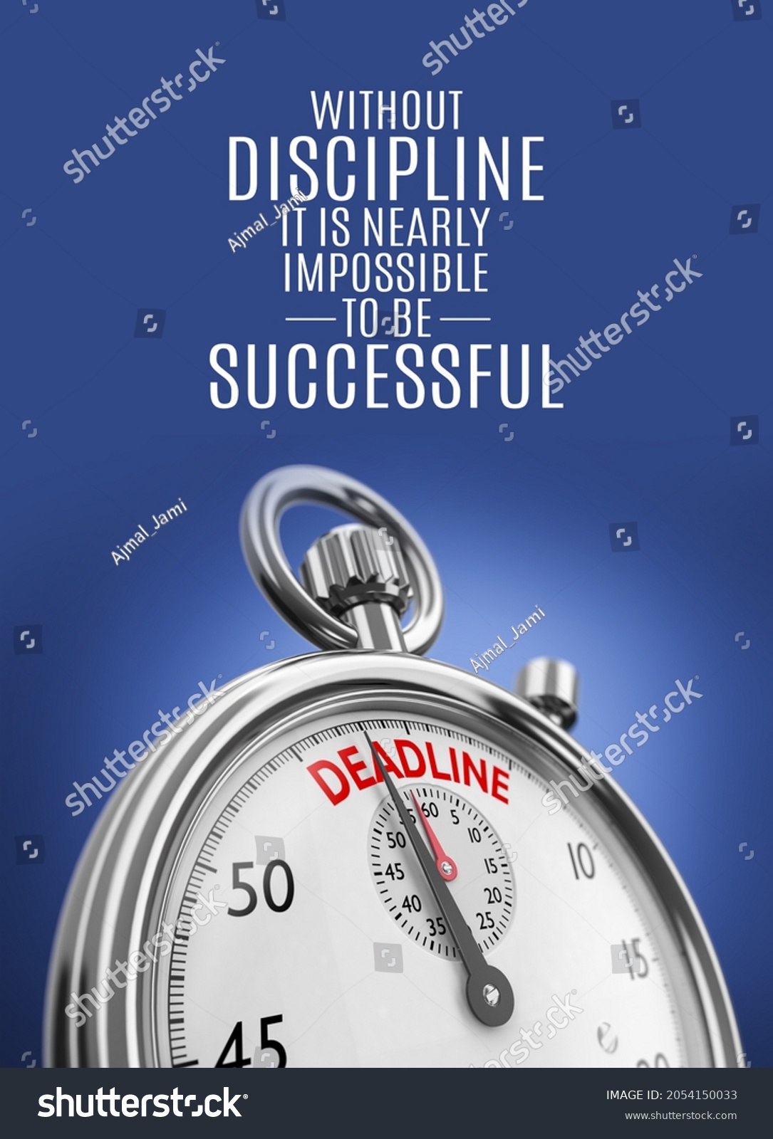 motivational inspirational positive life quote about that without discipline it is nearly impossible to be successful with stop watch and blue background #2054150033