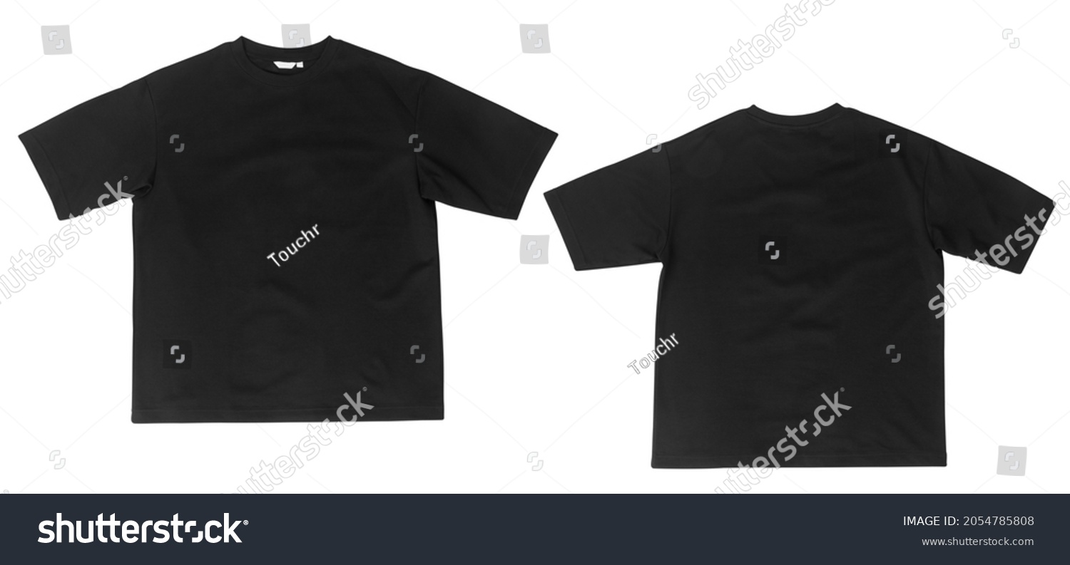 Blank black oversize t-shirt mockup front and back isolated on white background with clipping path. #2054785808