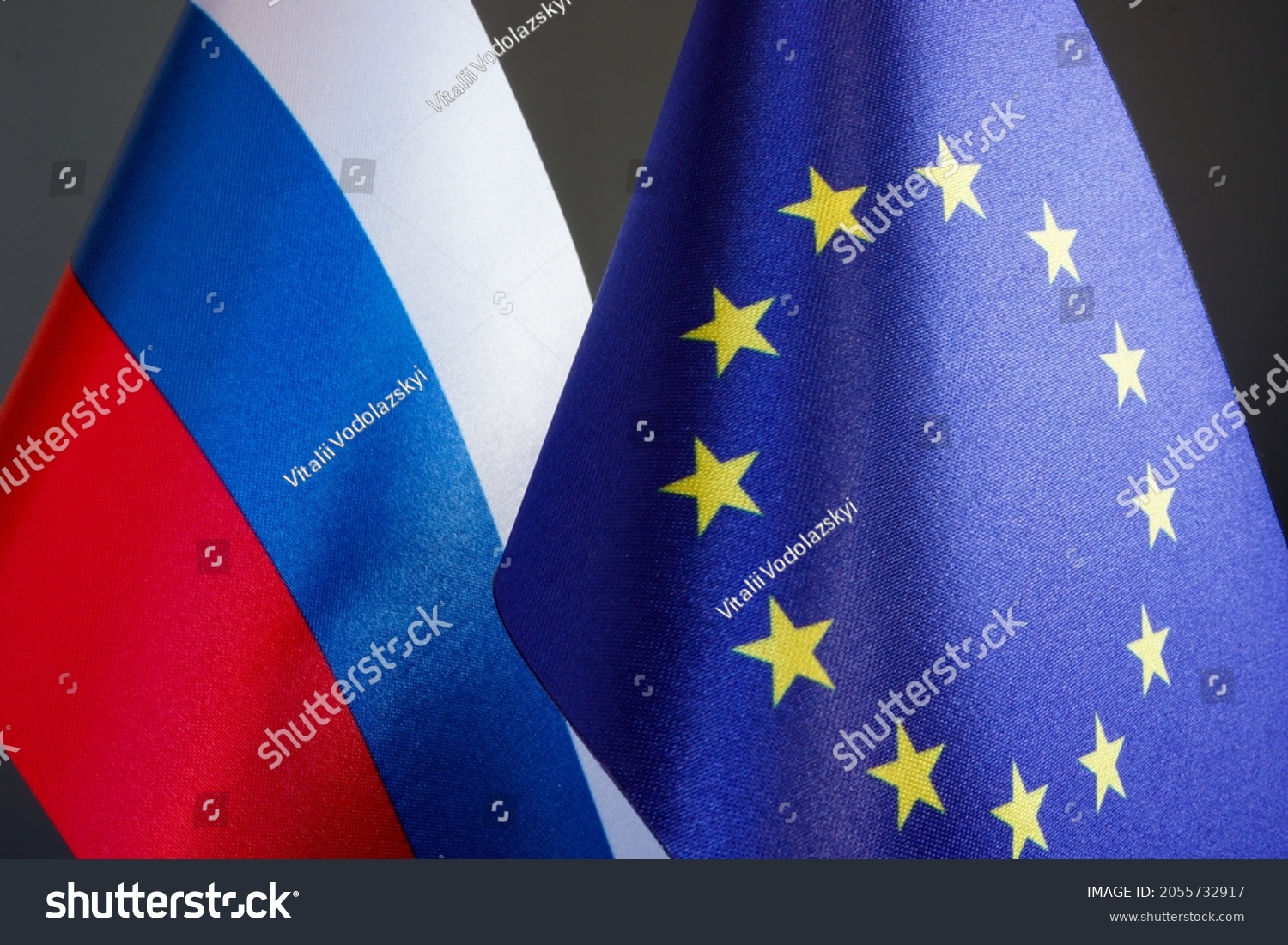 Flags of the European Union EU and the Russian Federation Russia. #2055732917