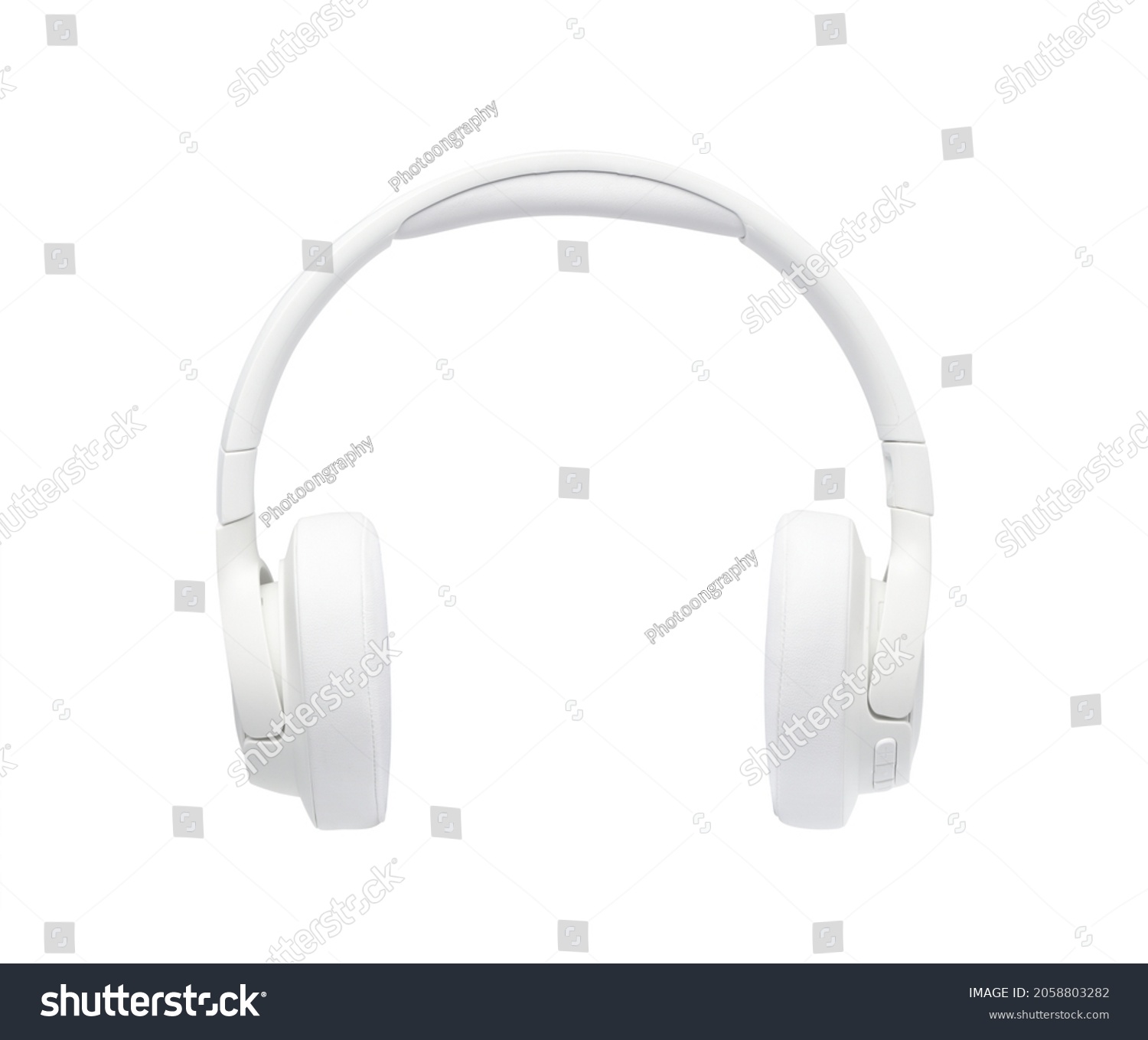 Front view of white Wireless Over-Ear (full size) headphones isolated on white background. #2058803282