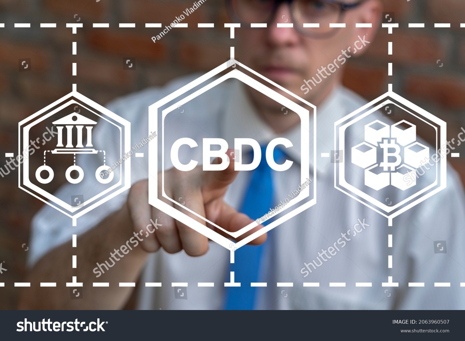 Concept of CBDC Central Bank Digital Currency. Modern banking cryptocurrency blockchain technology. #2063960507