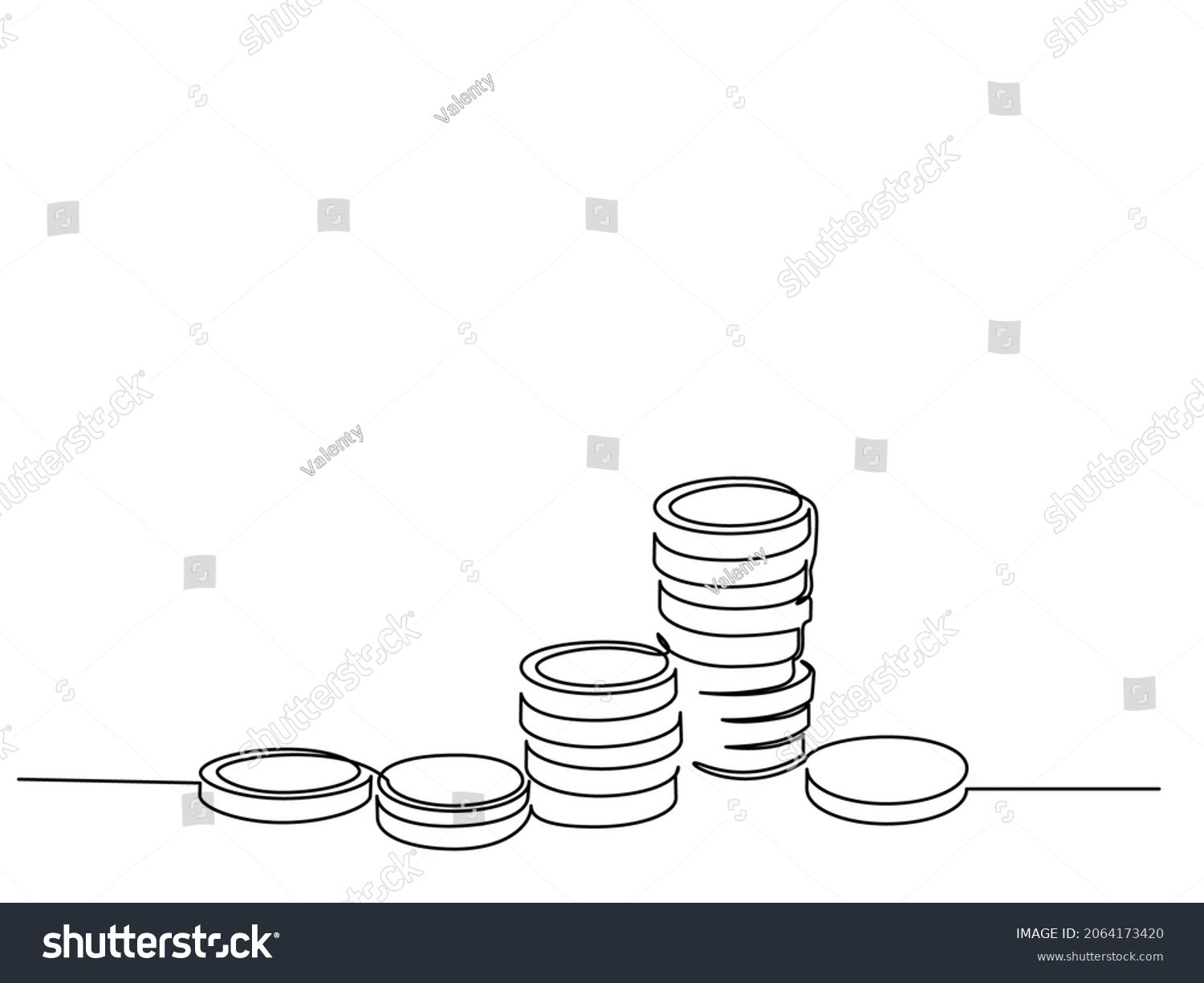 Stacks of coins penny cents. Continuous one line drawing. Vector illustration #2064173420