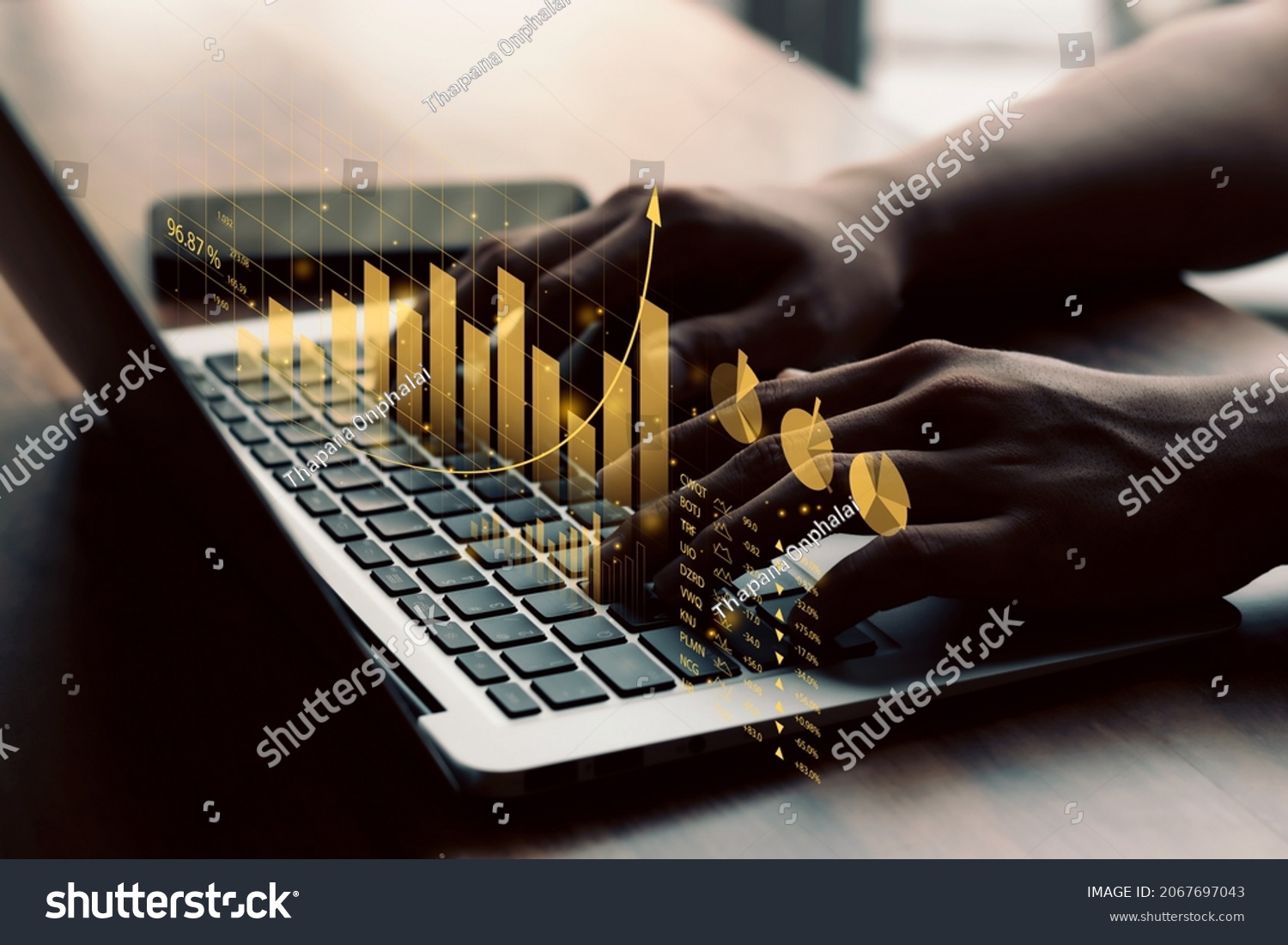 Business people analyze financial data chart trading forex, investing in stock markets, funds and digital assets, Business finance technology and investment concept, Business finance background. #2067697043