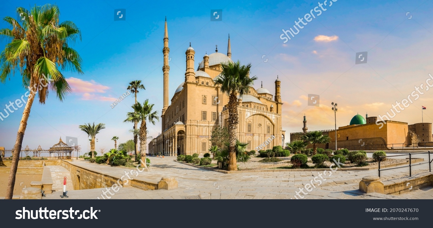 Sunset over mosque of Muhammed Ali in Cairo Citadel, Egypt #2070247670