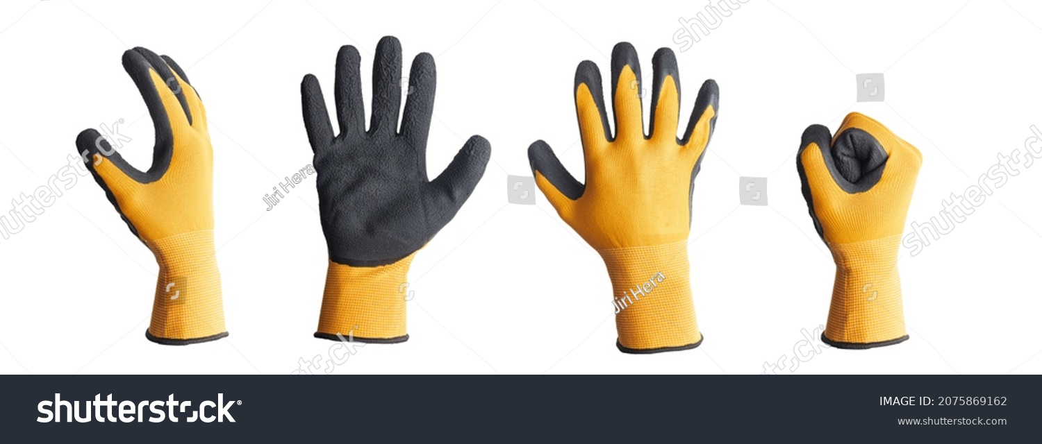Textile work gloves with rubber isolated on white background. #2075869162