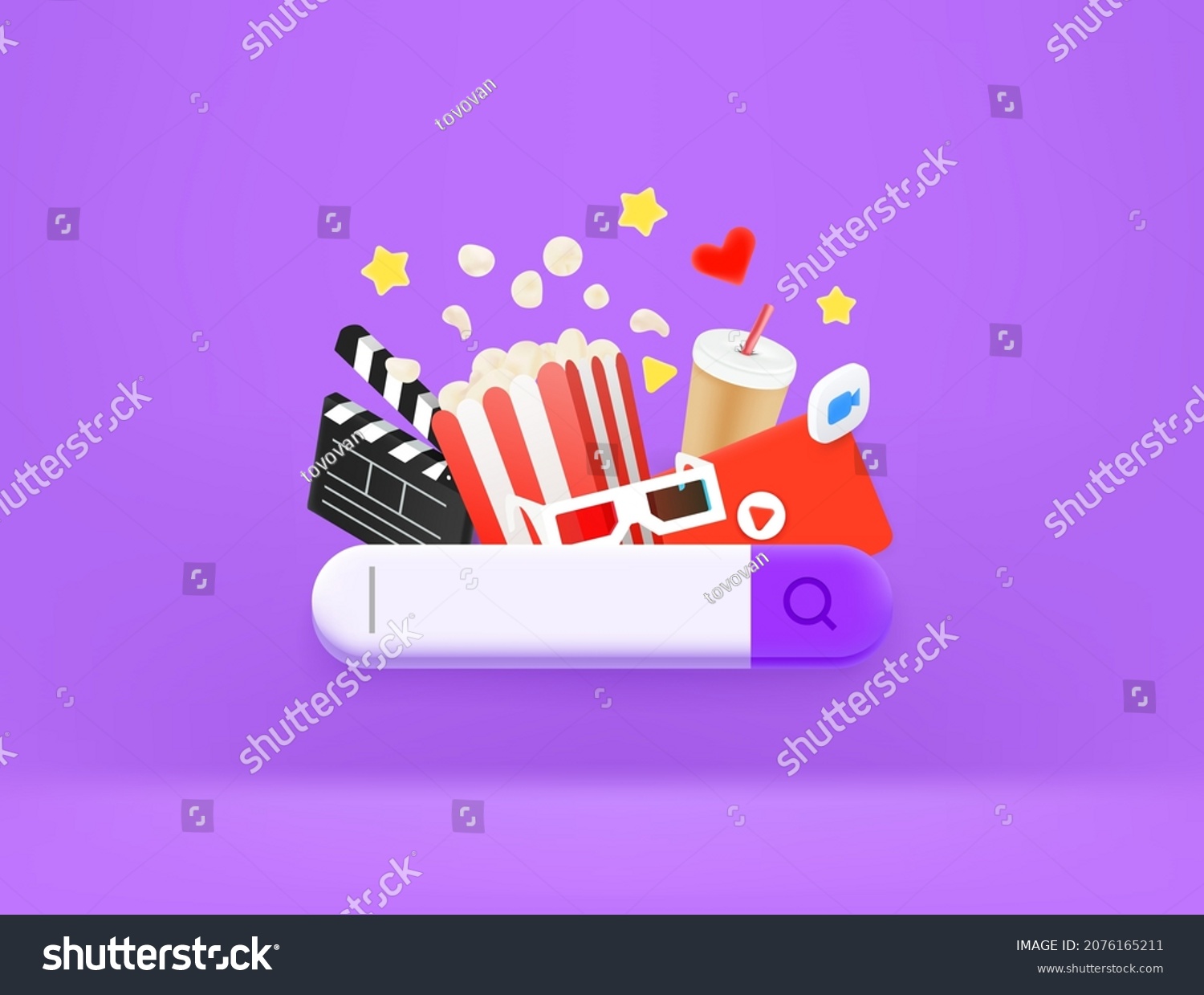 Searching for media entertainment in internet with search tab. 3d style vector illustration #2076165211