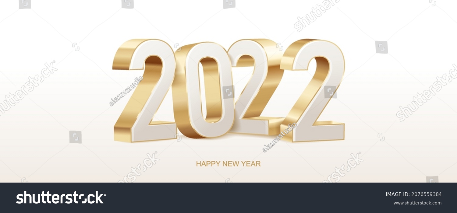 Happy New Year 2022. Golden 3D numbers isolated on a white background. Holiday greeting card design. Vector illustration.
 #2076559384