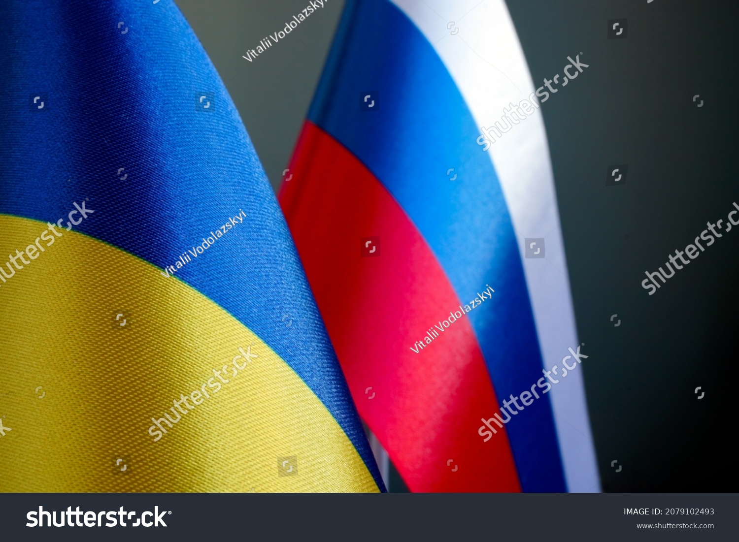 Flags of Russia and Ukraine. Russian-Ukrainian conflict. #2079102493