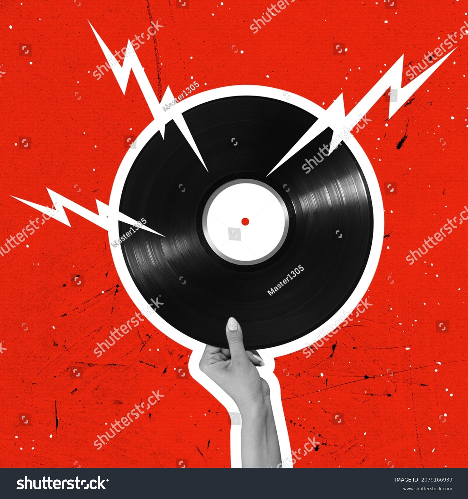 Timelsess music. Composition with retro vinyl record isolated on bright background. Conceptual, contemporary art collage. Retro styled, surrealism, fashionable. Idea, aspiration, comparison of eras #2079166939