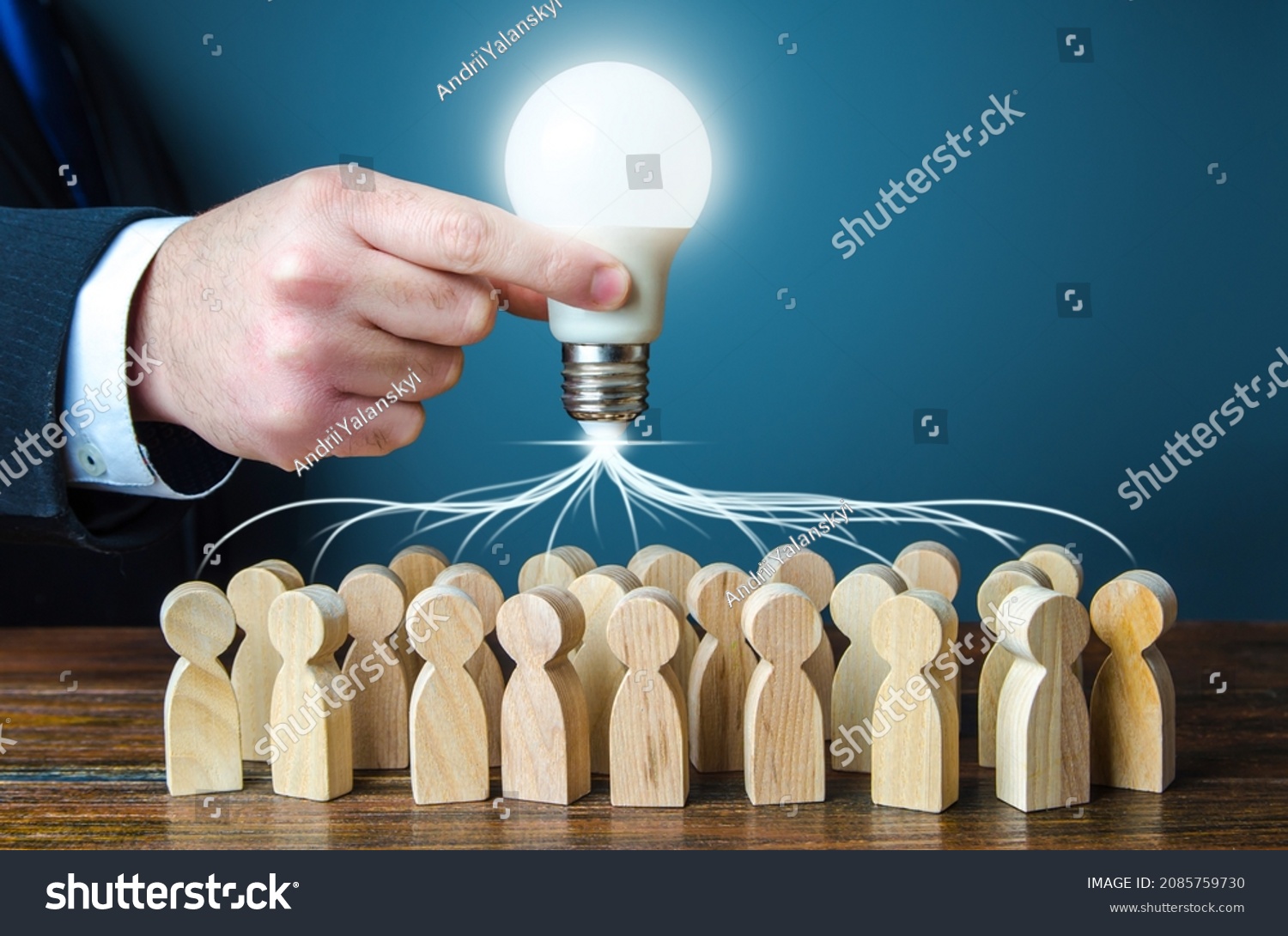 Leader concentrates team efforts on new idea. Brainstorming. Joint project. Development of innovations and technologies. Research. Cooperation. Creativity and ingenuity. Thinking process #2085759730