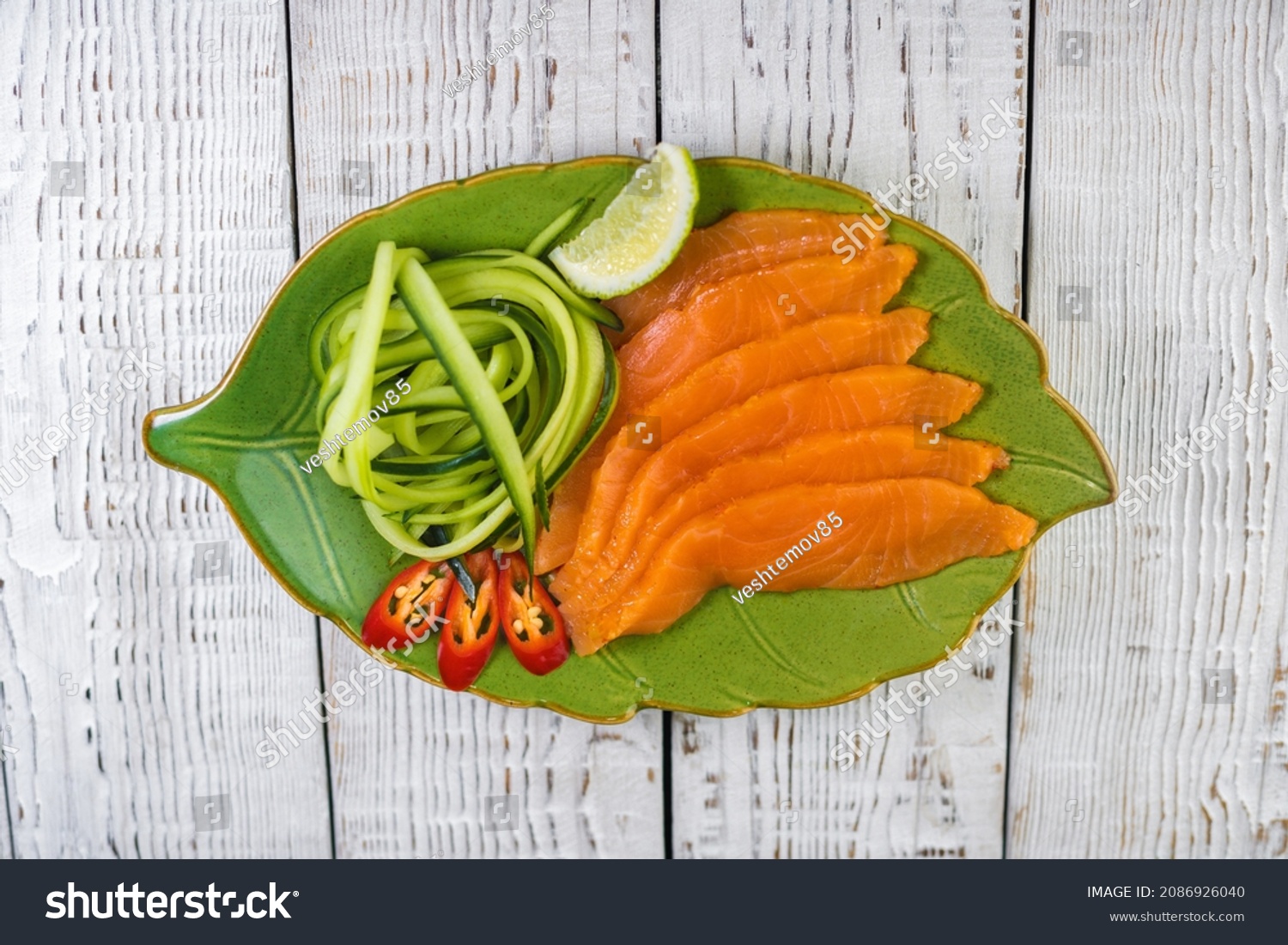 Sashimi salmon set, raw fish, japanese food.(Selective focus) #2086926040