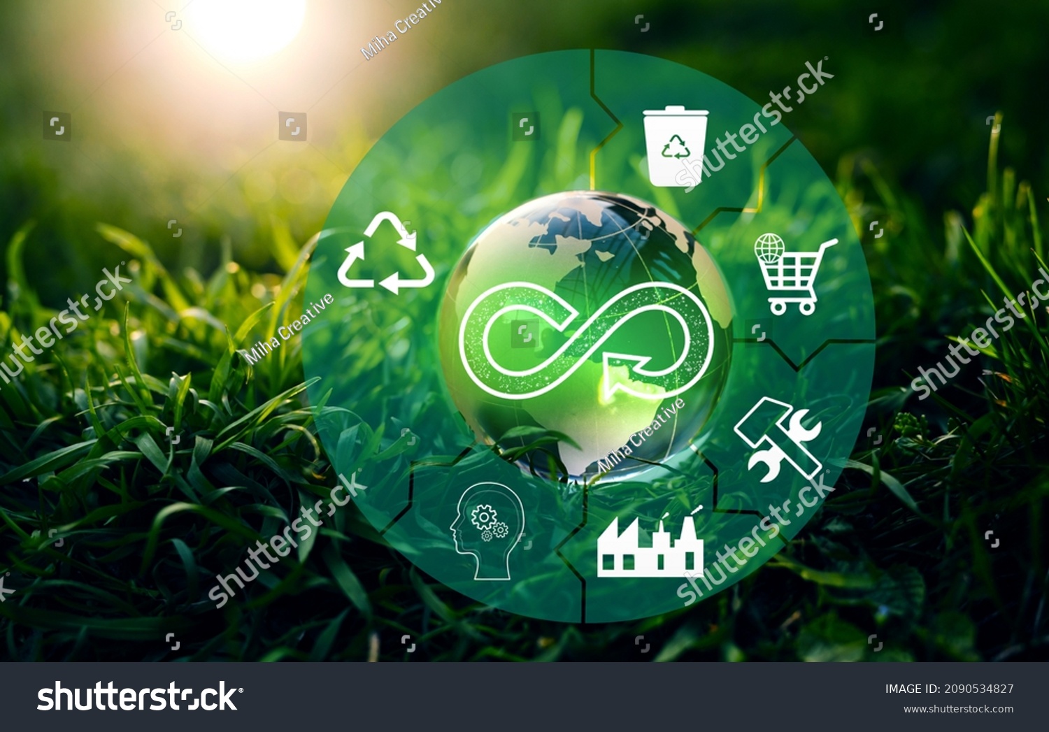 Energy consumption and CO2 emissions are increasing. Circular economy concept. Sharing, reusing,repairing,renovating and recycling existing materials and products as much possible. #2090534827