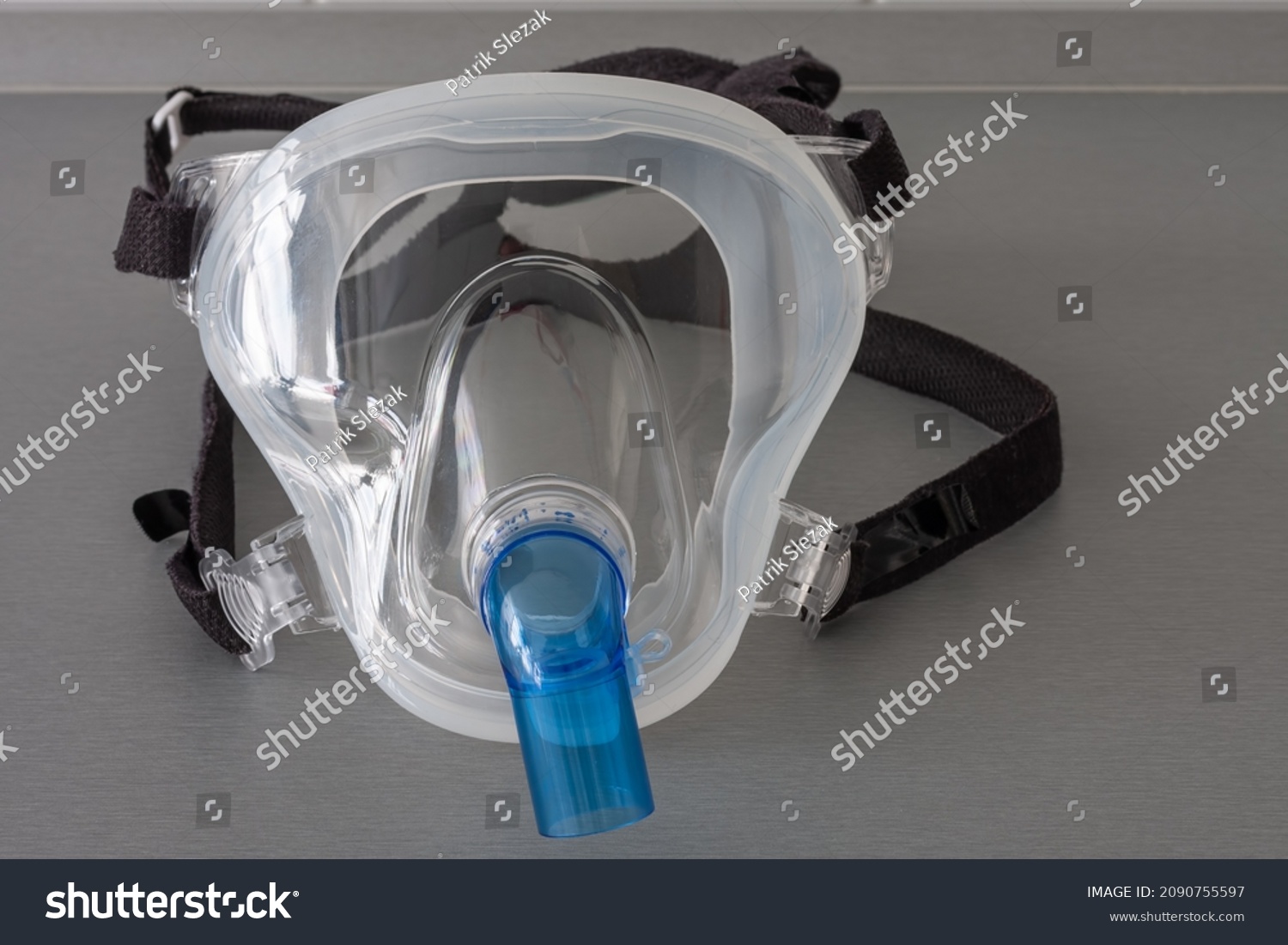 Non-invasive ventilation face mask, close up view, in ICU in hospital. #2090755597