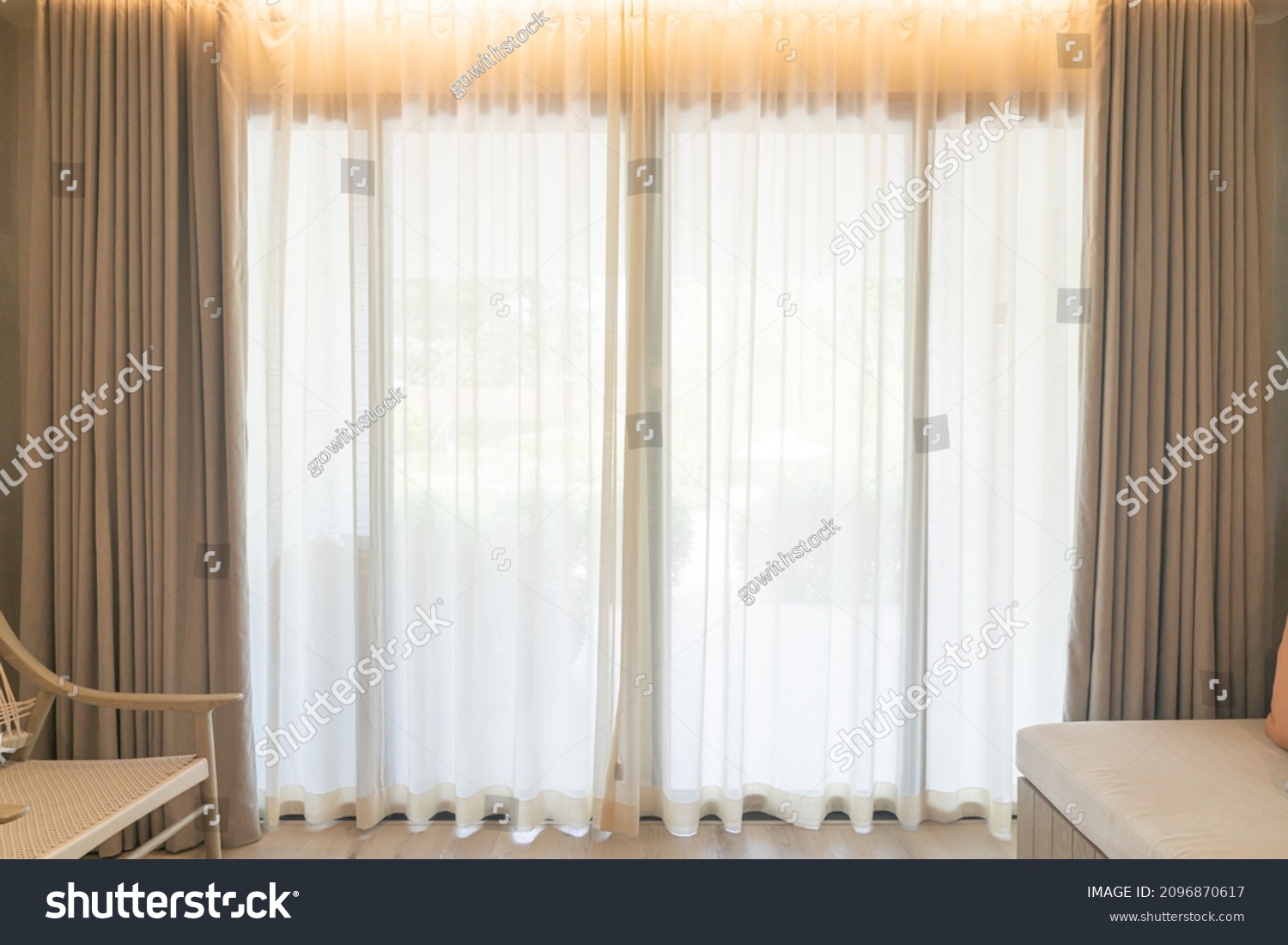 beautiful curtain with sunlight in a room #2096870617