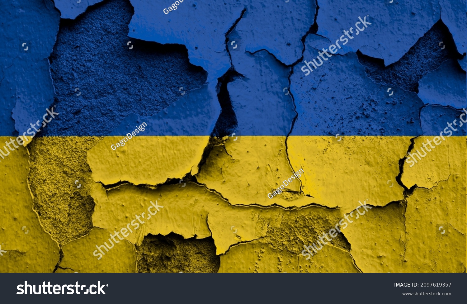 Flag of Ukraine on old grunge wall in background  #2097619357