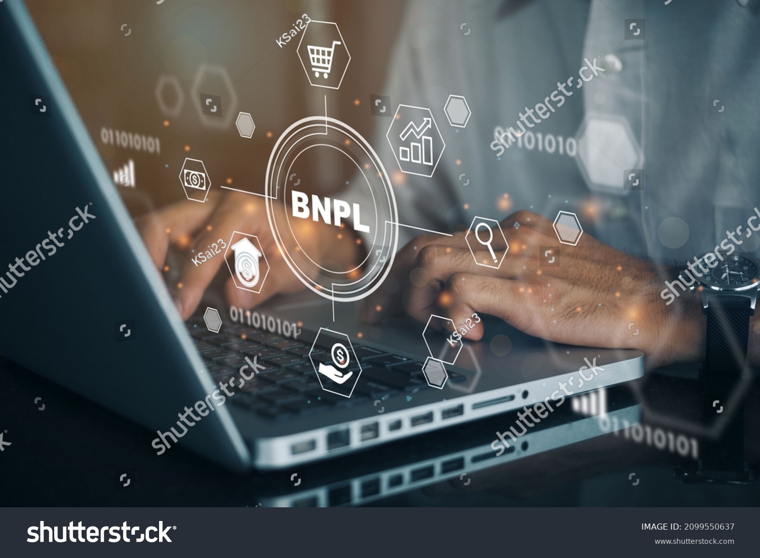 BNPL Buy now pay later online shopping concept. Businessmen using a computer to BNPL with online shopping icons technology. #2099550637