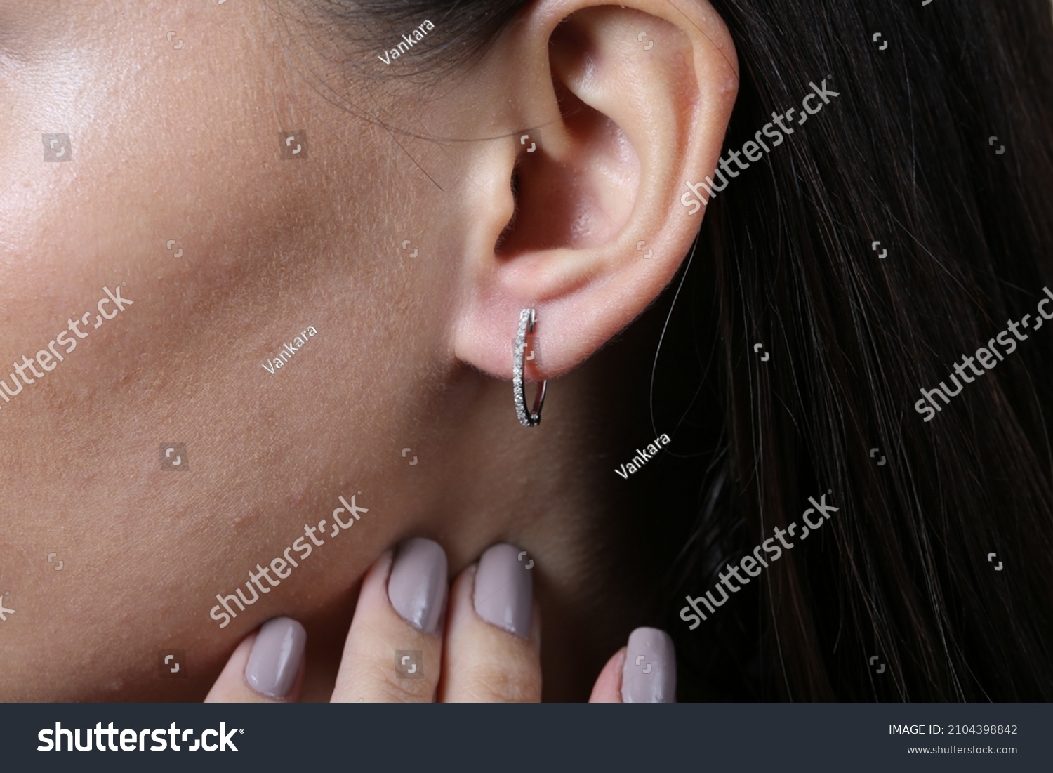 Jewelry, earrings in a beautiful girl's ear, women's accessories, gold earrings, earrings with stones, special diamonds #2104398842
