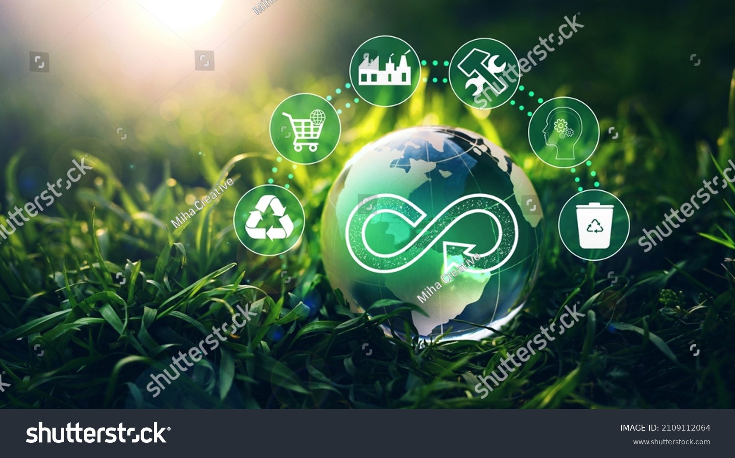 Circular economy concept. Energy consumption and CO2 emissions are increasing.
Sharing,reusing,repairing,renovating and recycling existing materials and products as much possible. #2109112064