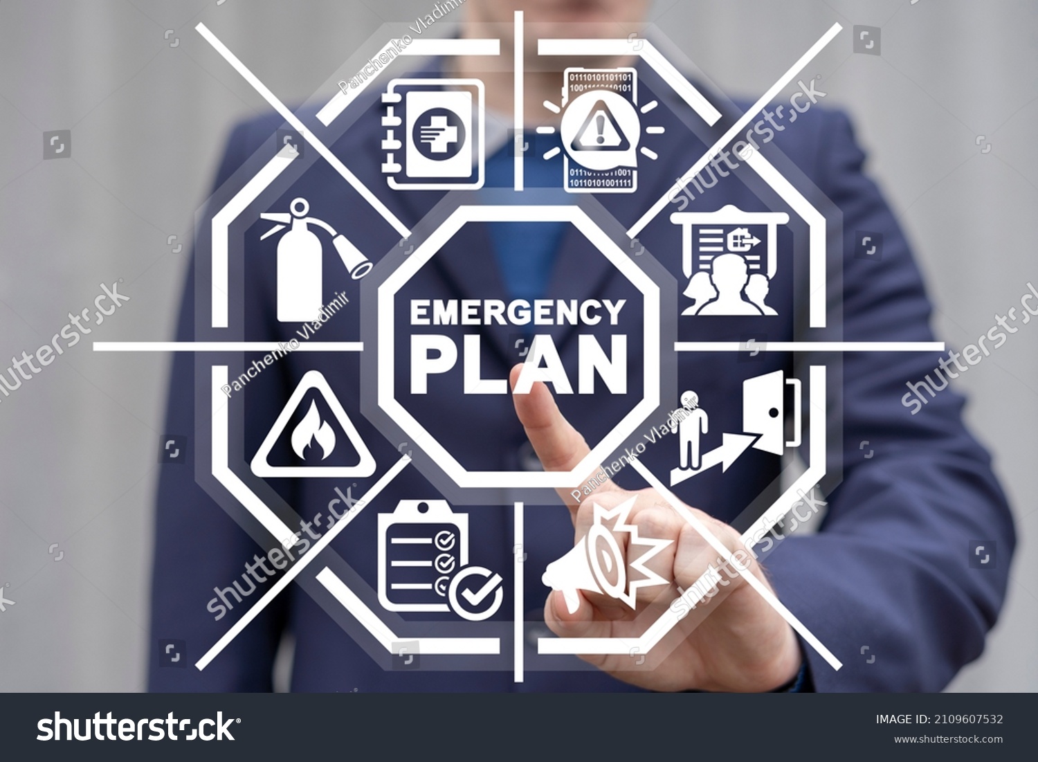 Concept of Emergency Preparedness Plan. Business Evacuation Training Concept. Emergency preparedness instructions for safety. #2109607532