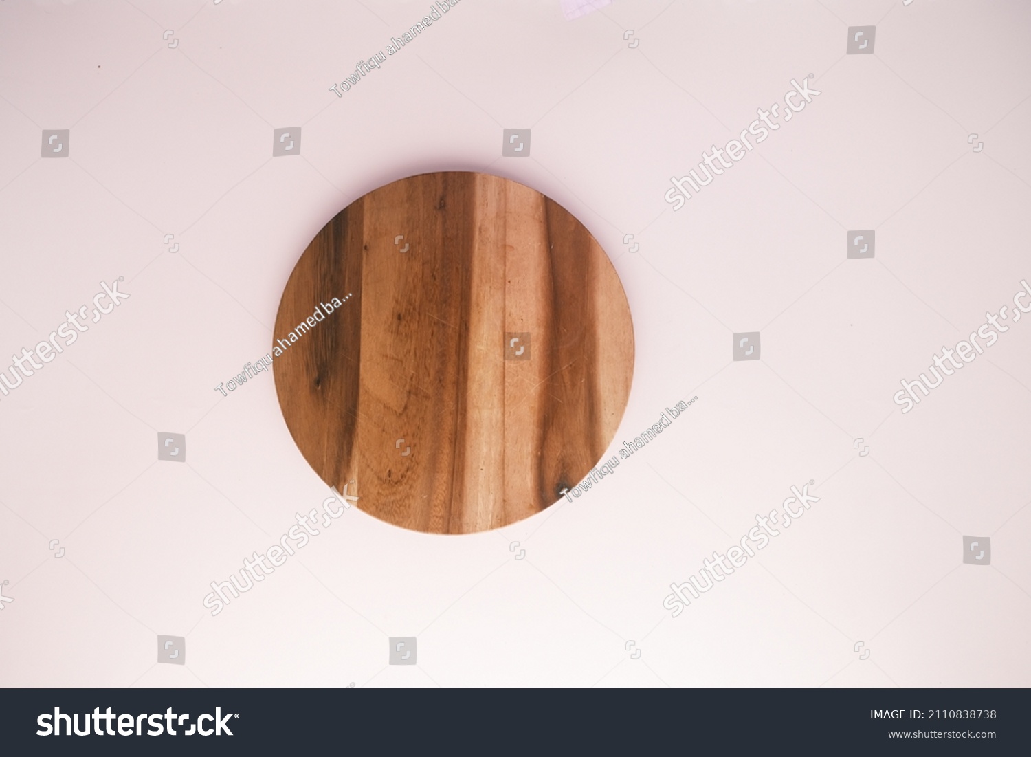 wooden chopping board on color background top down  #2110838738
