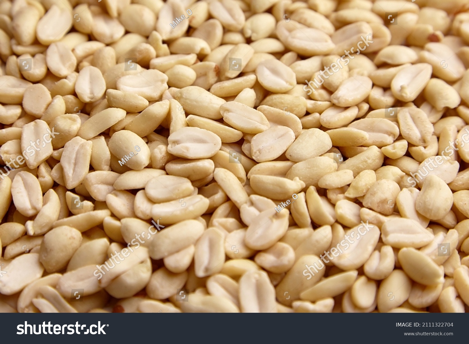 Raw blanched peanuts as food background closeup #2111322704