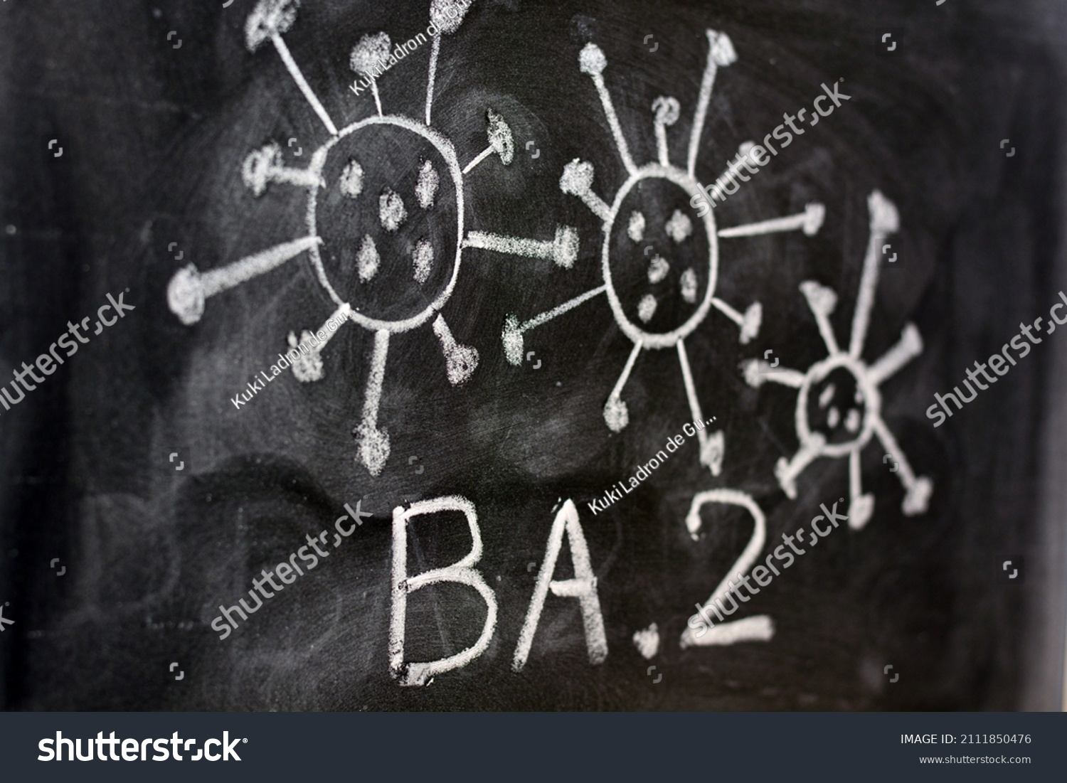 Variant of covid 19 virus, omicron BA. 2, drawn on a blackboard with chalk #2111850476