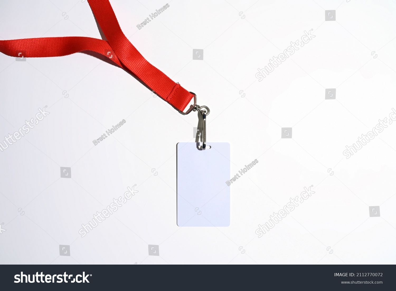 Red lanyard with blank badge isolated on white background #2112770072