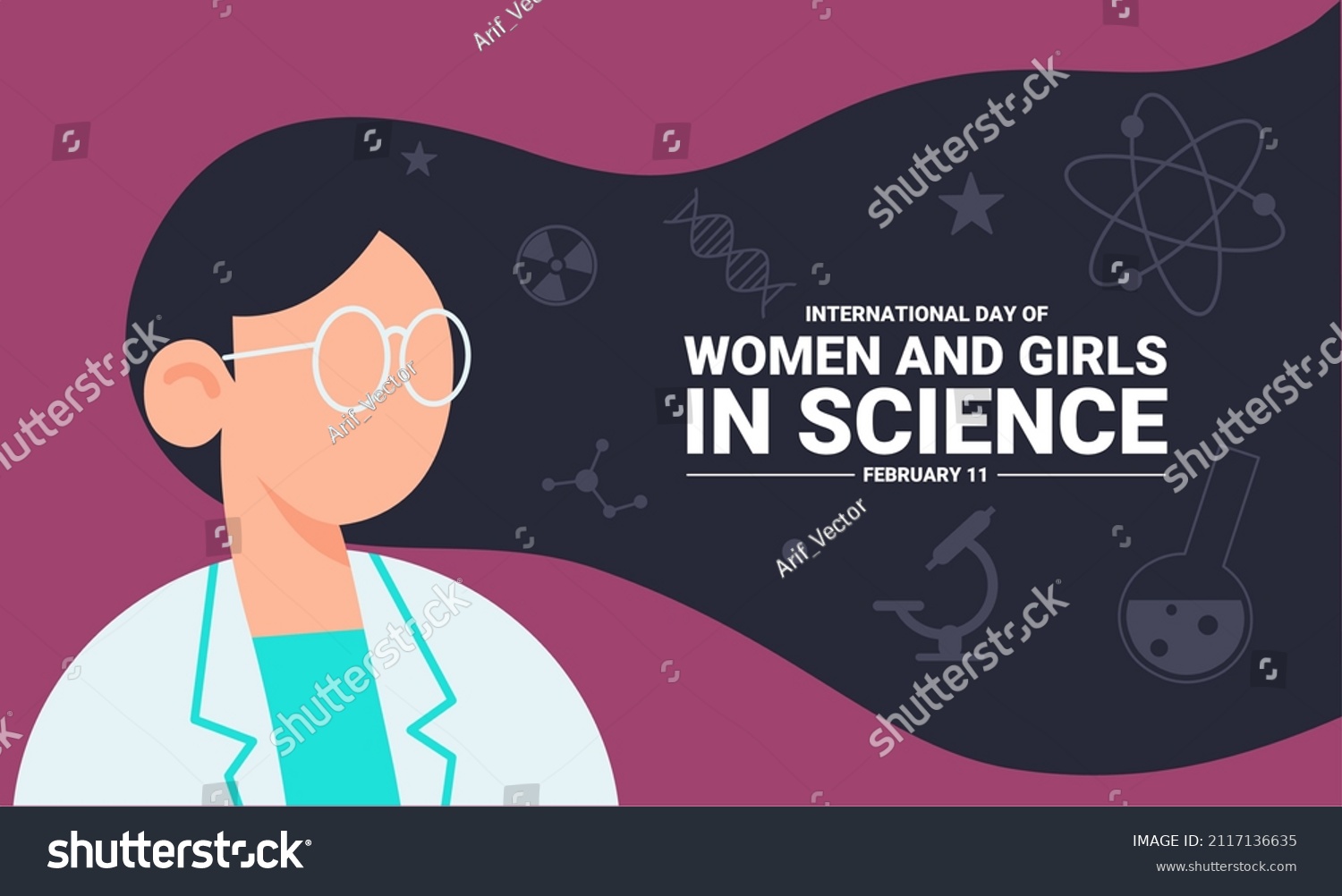 International Day of Women and Girls in Science. Science icon set. Illustration of young scientist woman. vector illustration. #2117136635