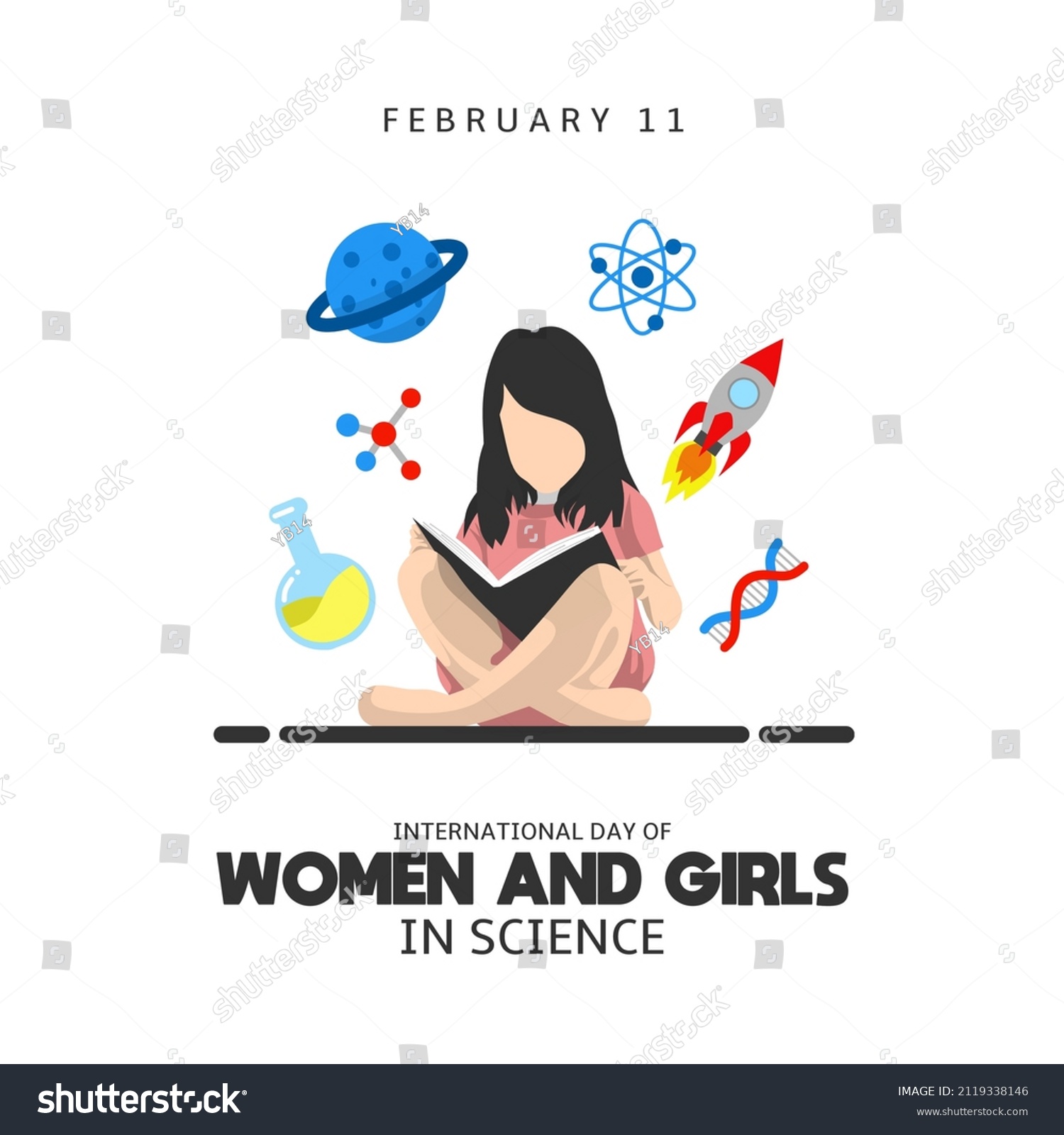 International day of women and girls in Science theme vector illustration. Suitable for Poster, Banners, campaign and greeting card. #2119338146