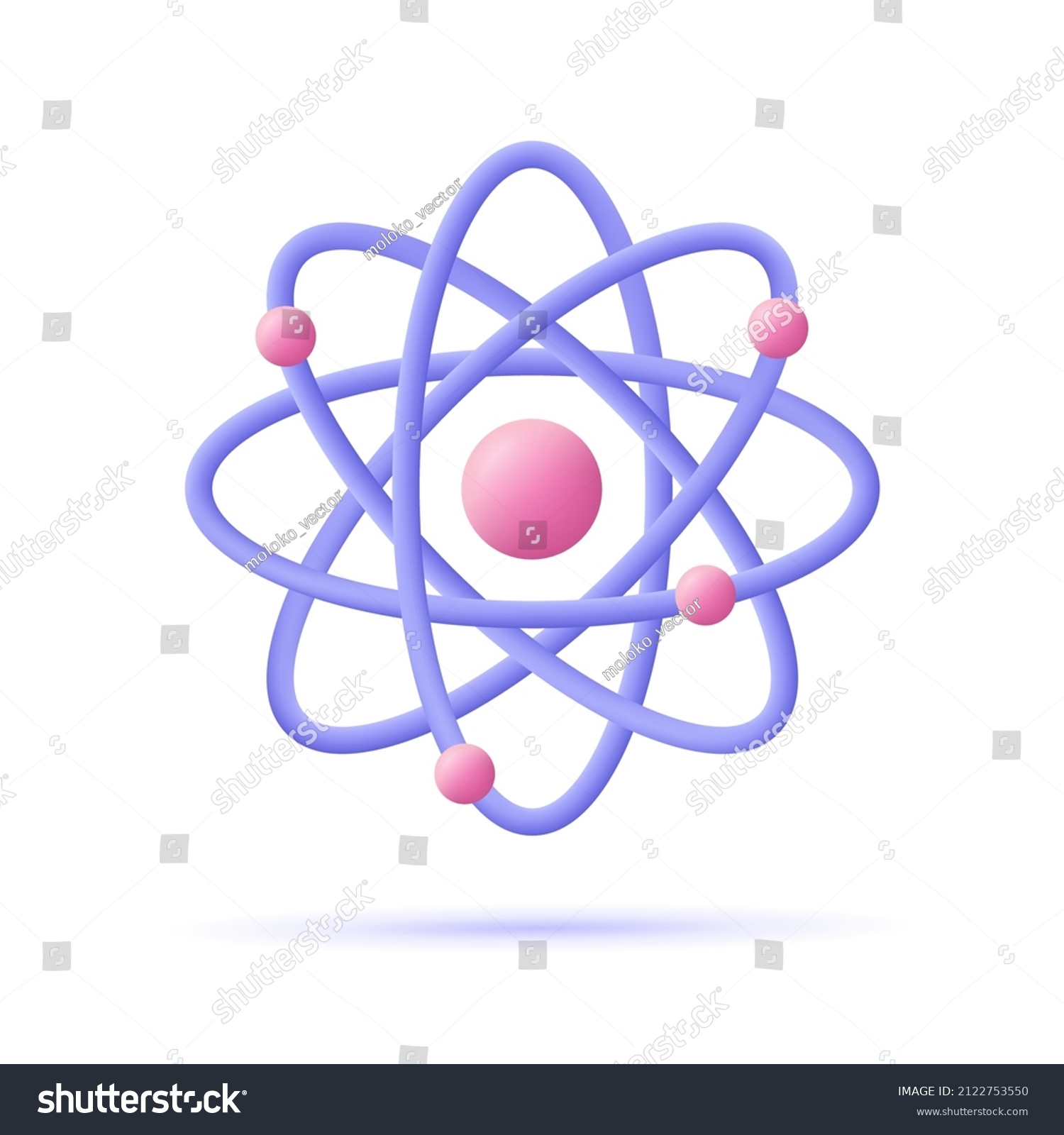 Atom, orbital electrons. Nuclear energy, scientific research, molecular chemistry, physics science concept. 3d vector icon. Cartoon minimal style. #2122753550