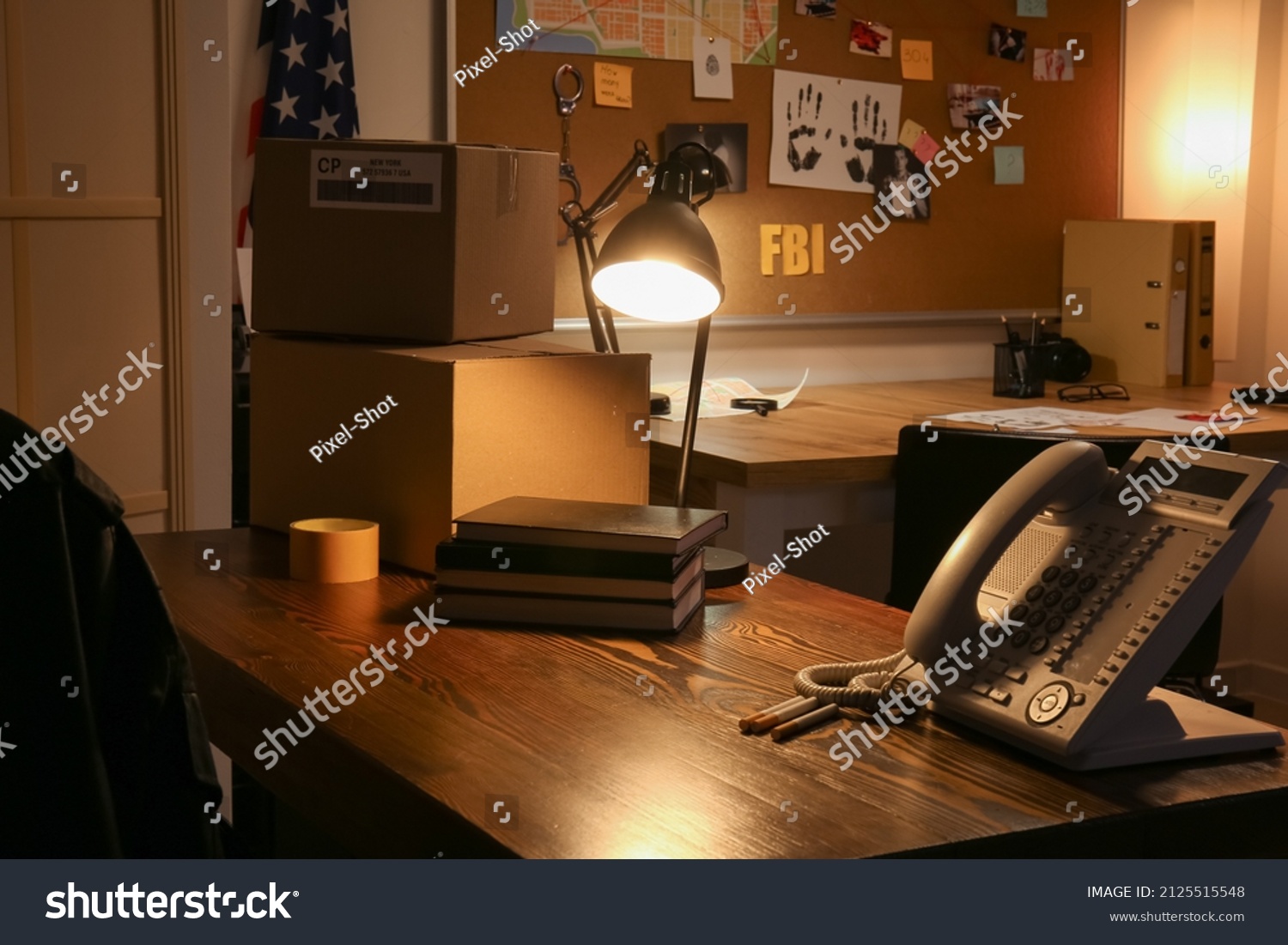 Workplace of FBI agent in office at night #2125515548