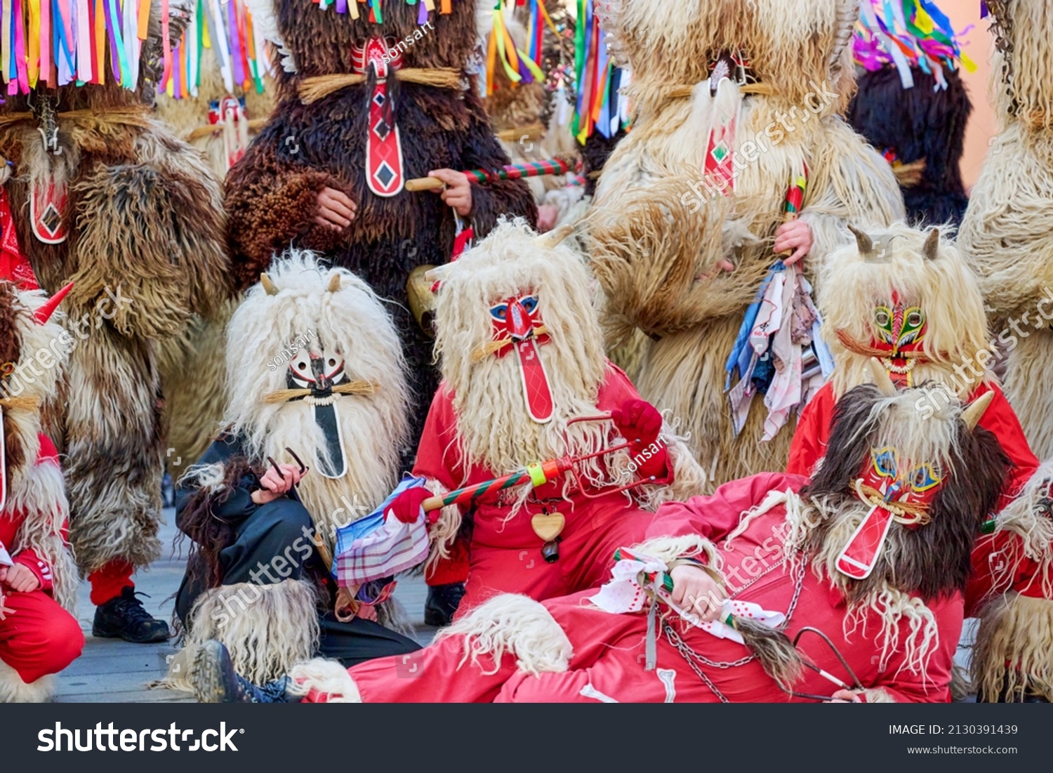 Colorful face of Kurent, Slovenian traditional mask, carnival time #2130391439