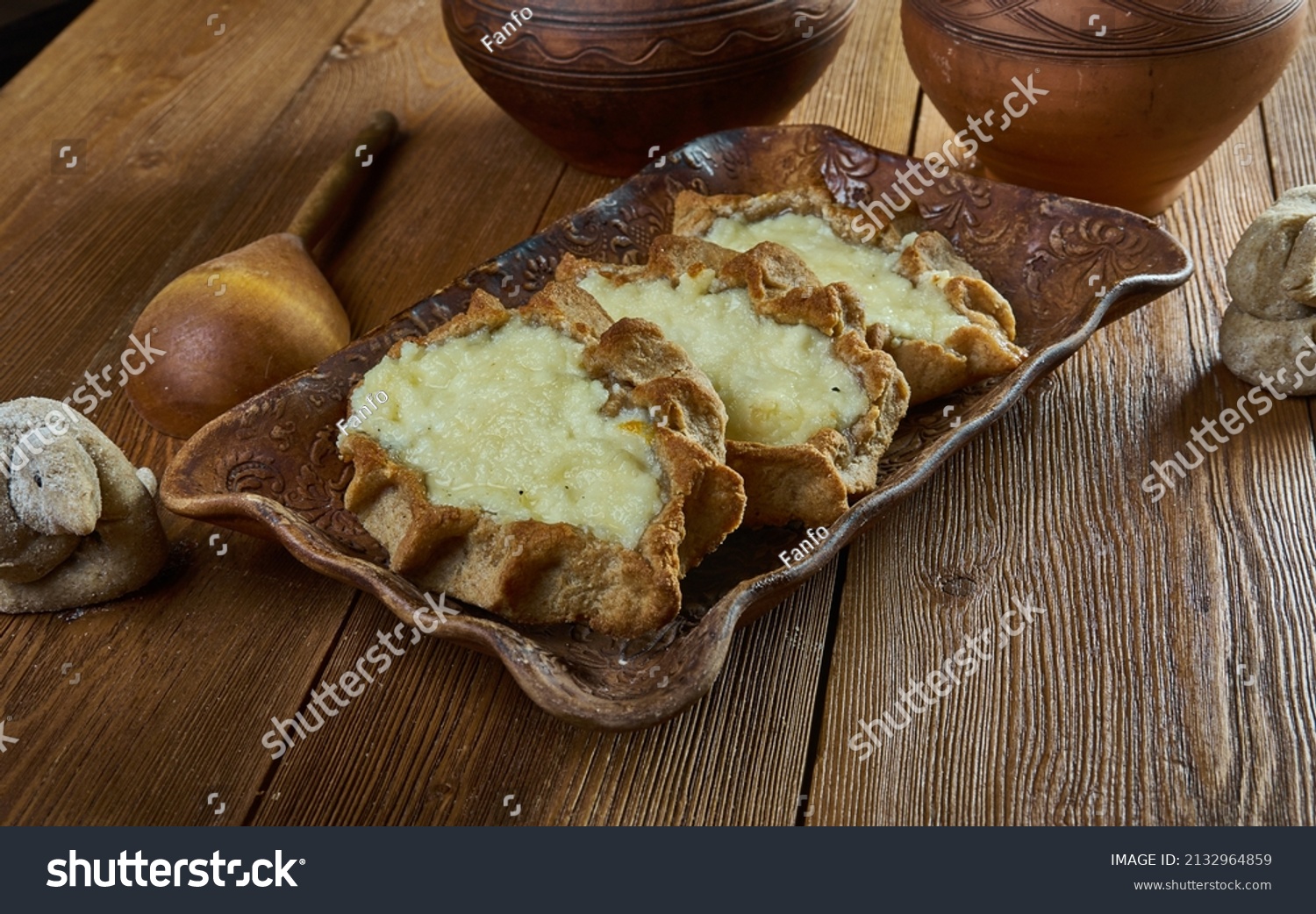 Karelian pasty with potatoes - traditional pasties usually had a rye crust, but the North Karelian and Ladoga Karelian #2132964859