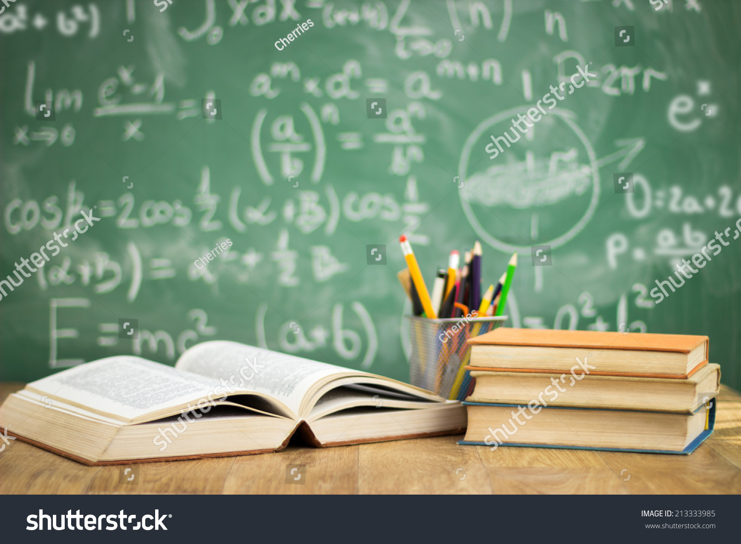 School books on desk, education concept #213333985