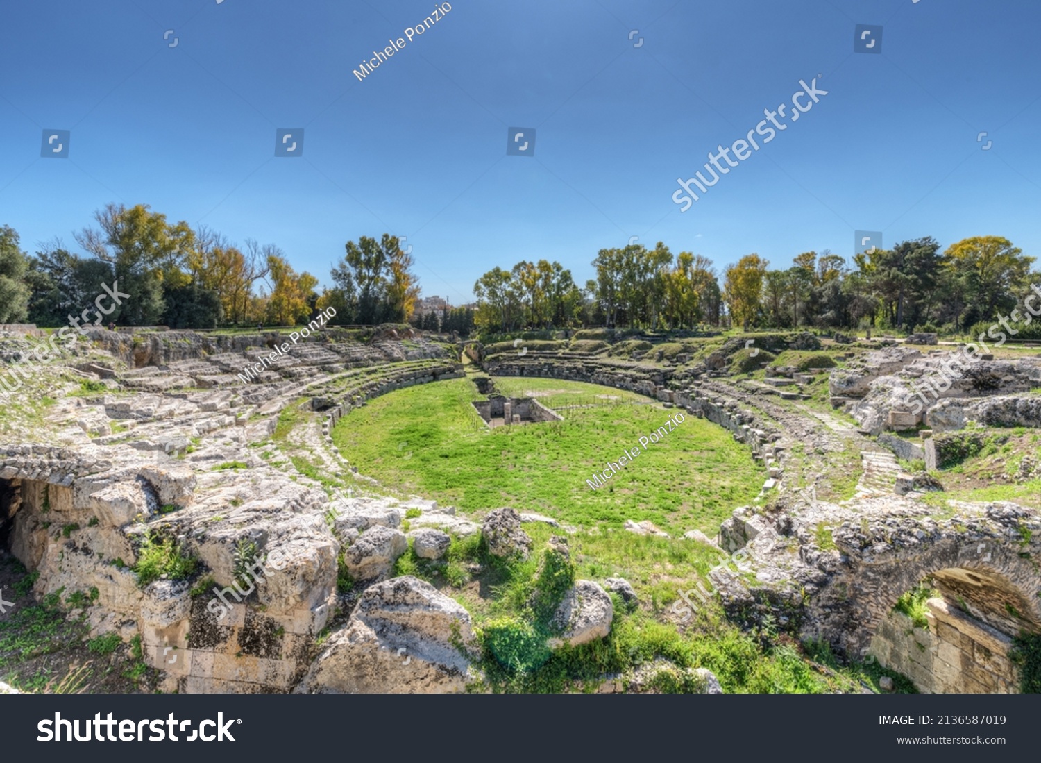 Roman amphitheater of Syracuse Sicily, inside the Neapolis archaeological park #2136587019