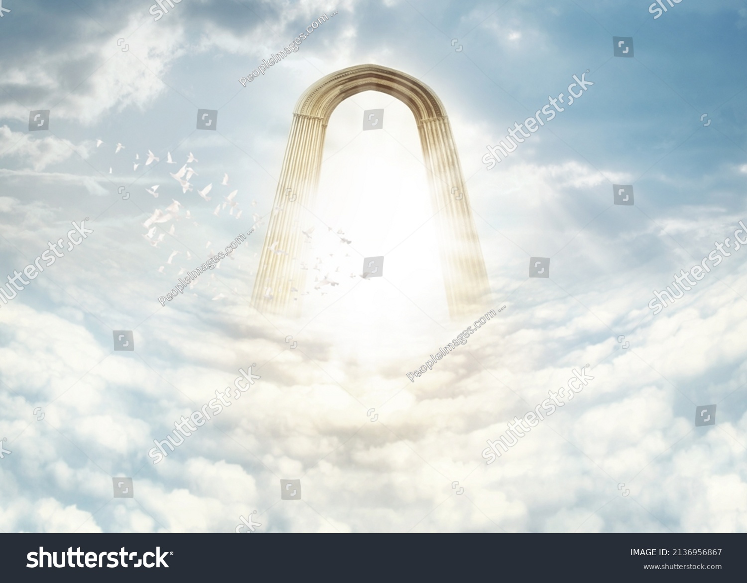 Heaven in the heavens. Shot of the Pearly Gates above the clouds. #2136956867