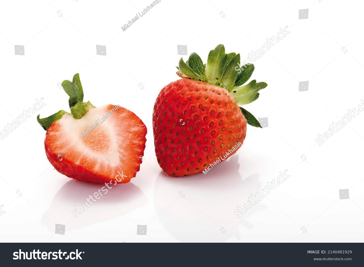 Fresh tasty slice strawberry isolated on white #2140481929