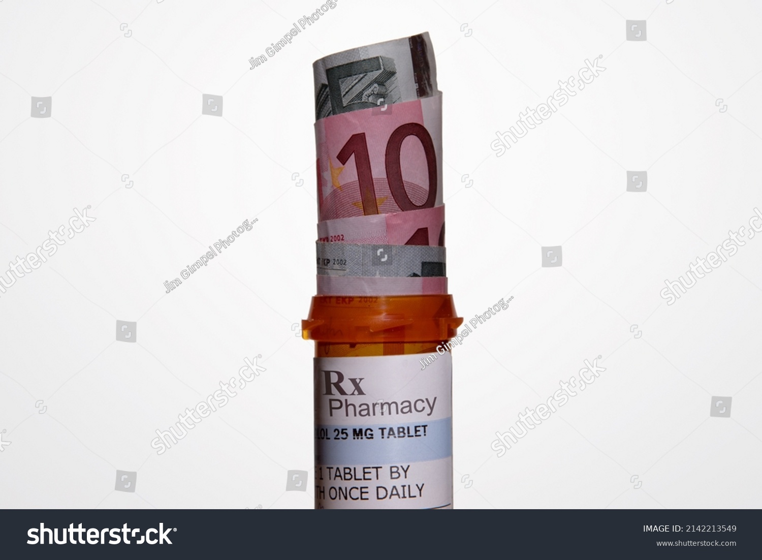 A prescription pill bottle filled with Euros #2142213549