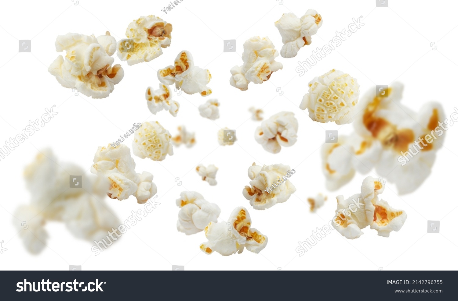 Flying popcorn, isolated on white background #2142796755