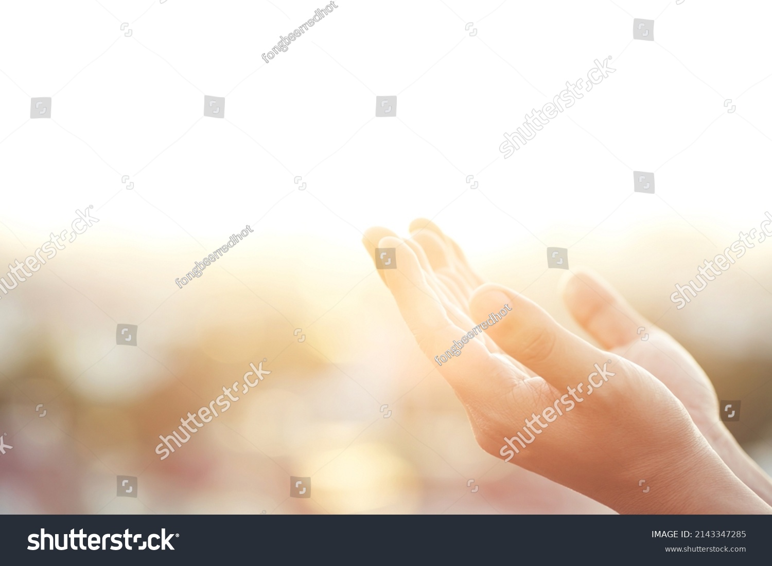 Human hands open palm up worship Praying with faith and belief in God of an appeal to the sky. Concept Religion and spirituality with believe Power of hope or love and devotion. filler tone vintage. #2143347285